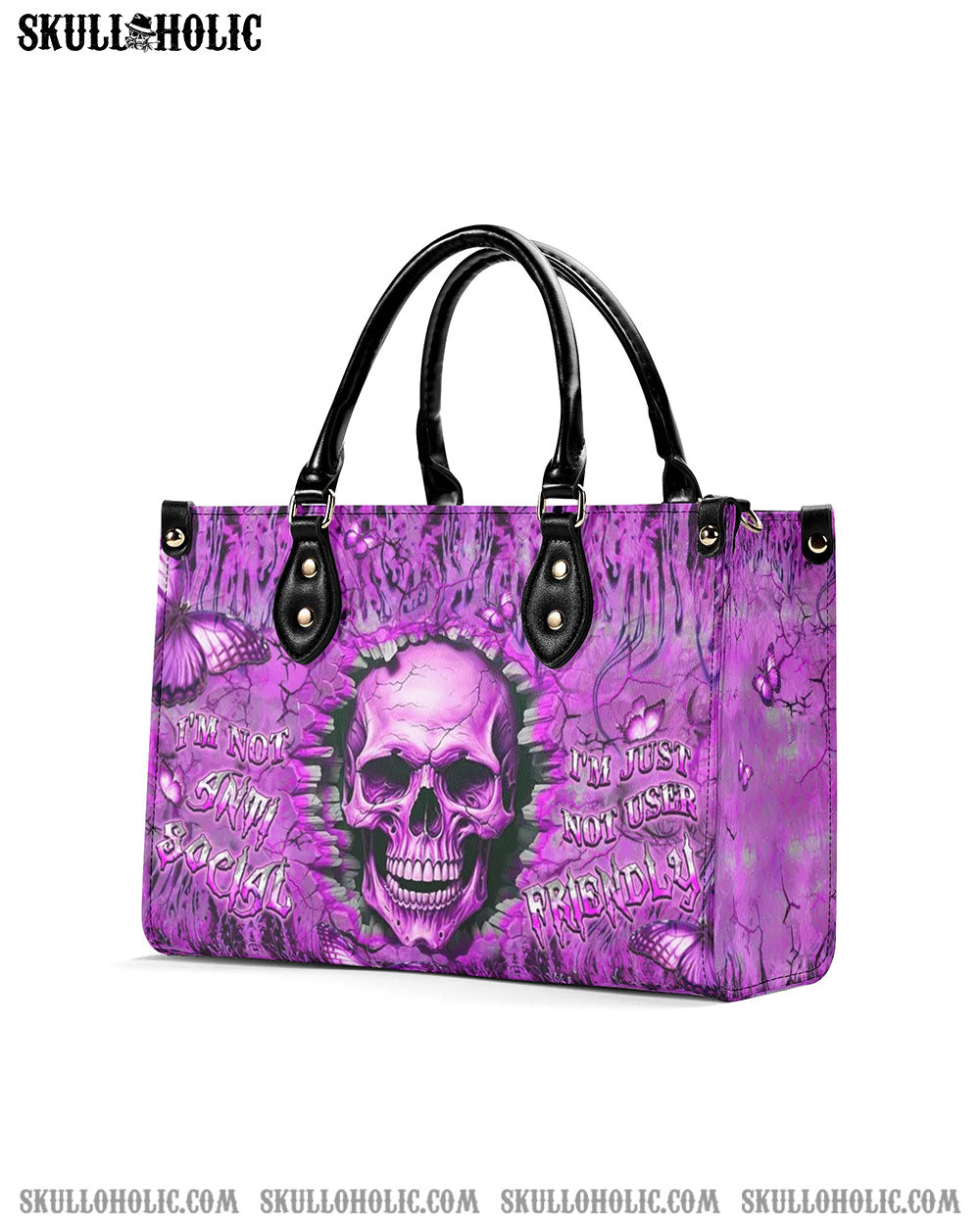 I'M NOT ANTI-SOCIAL MAD REAPER SKULL LEATHER HANDBAG - YHLT2905241