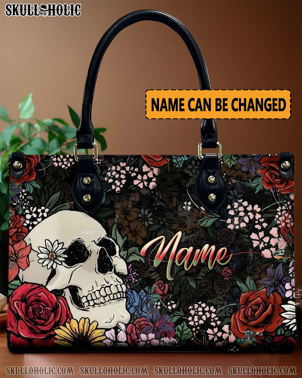 SKULL FLOWER LEATHER HANDBAG - YHLN2911244