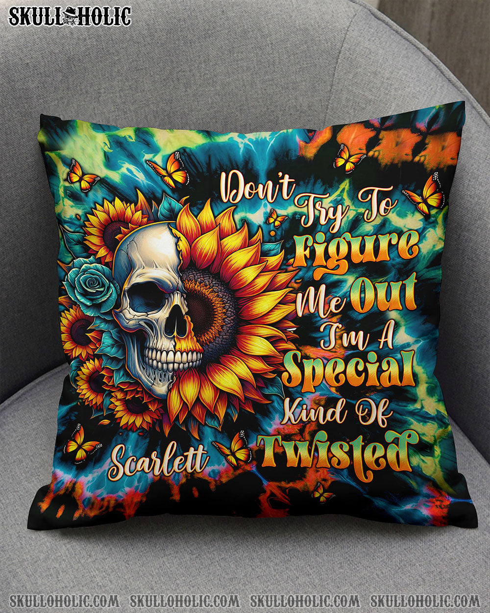 PERSONALIZED DON'T TRY TO FIGURE ME OUT SKULL SUNFLOWER PILLOW - TLTW1401251