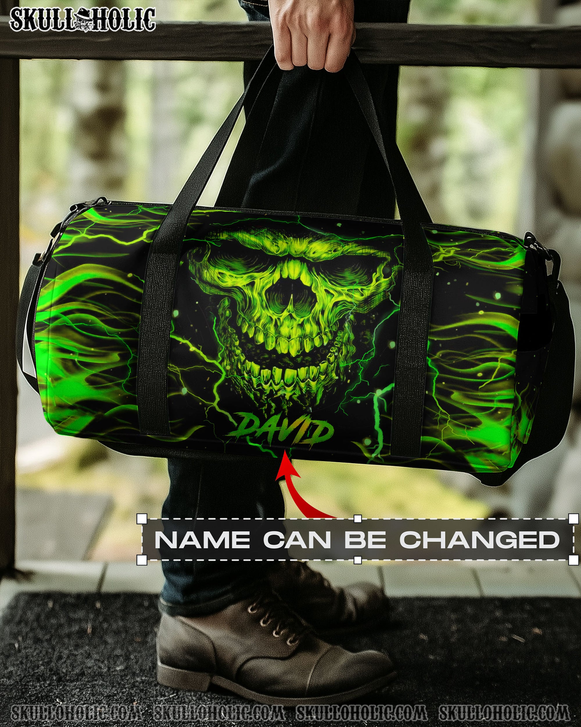 GREEN FIRE SKULL TRAVELLING BAG - YHHN2608254