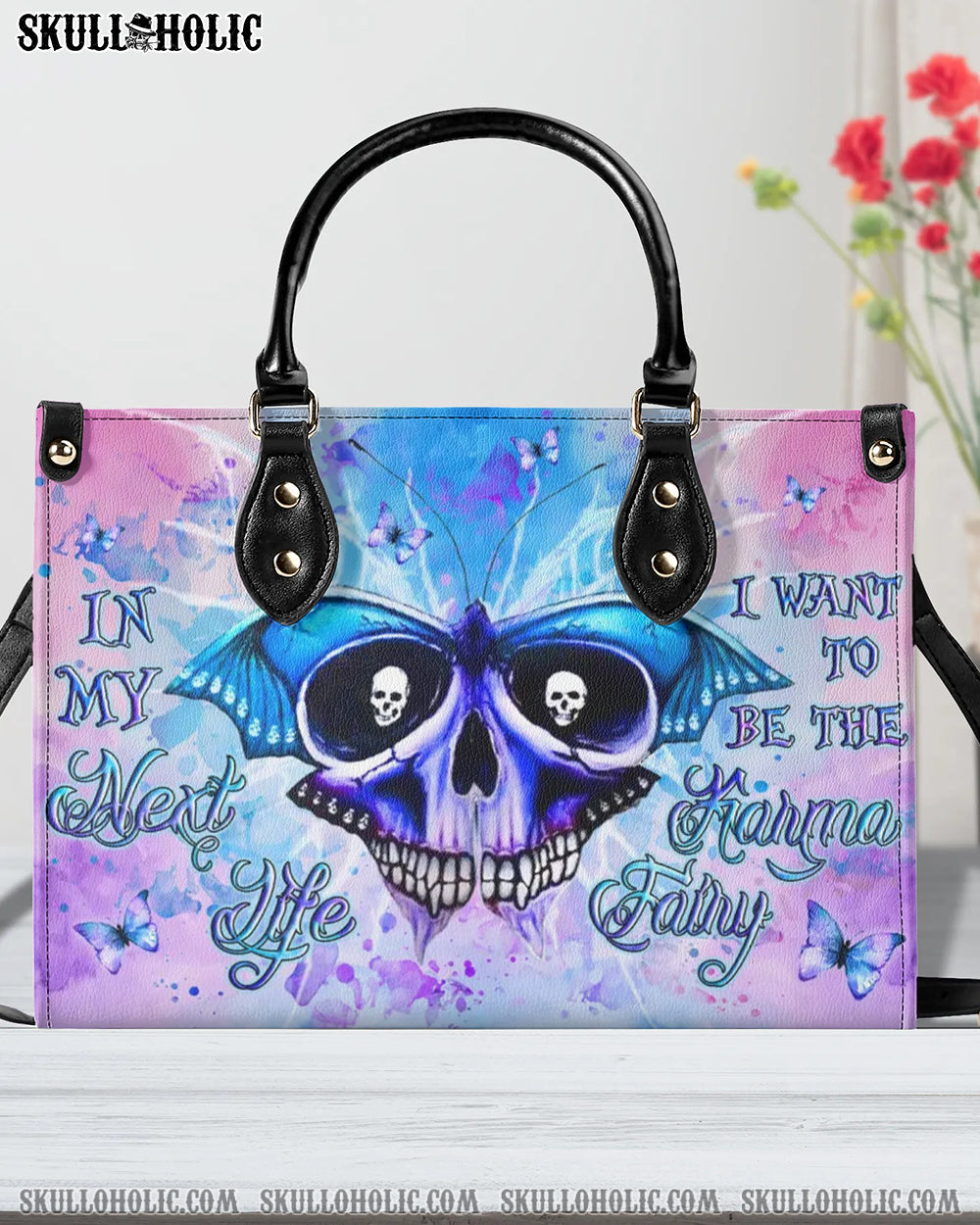 KARMA FAIRY SKULL BUTTERFLY LEATHER HANDBAG - YHLN1709245