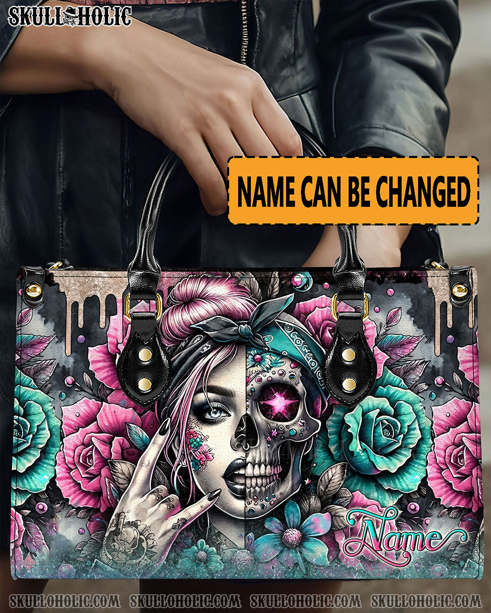 SKULL LADY ROSE LEATHER HANDBAG - YHLN1406242