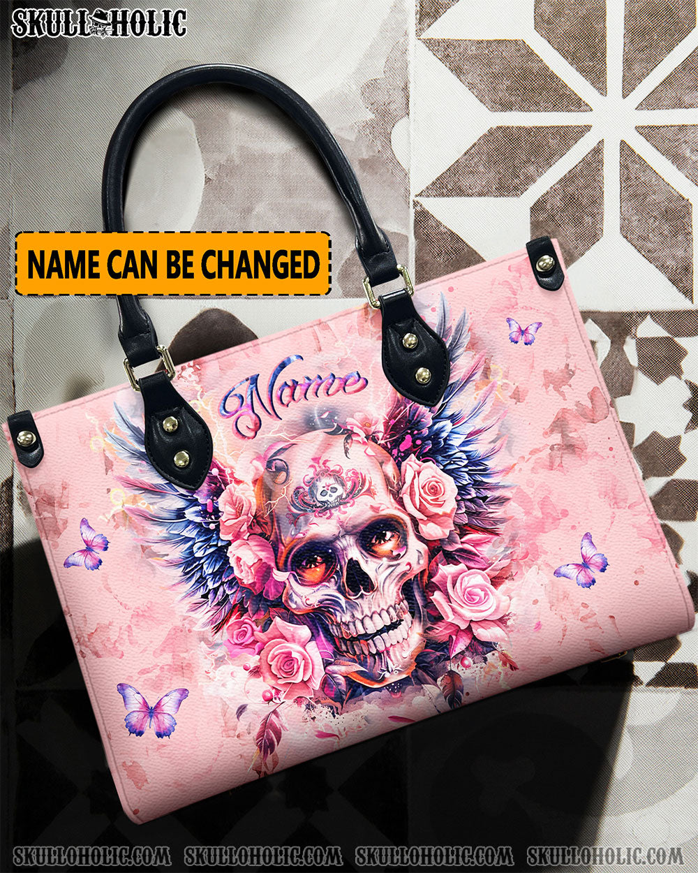 SKULL WINGS ROSE LEATHER HANDBAG - YHLN2910245