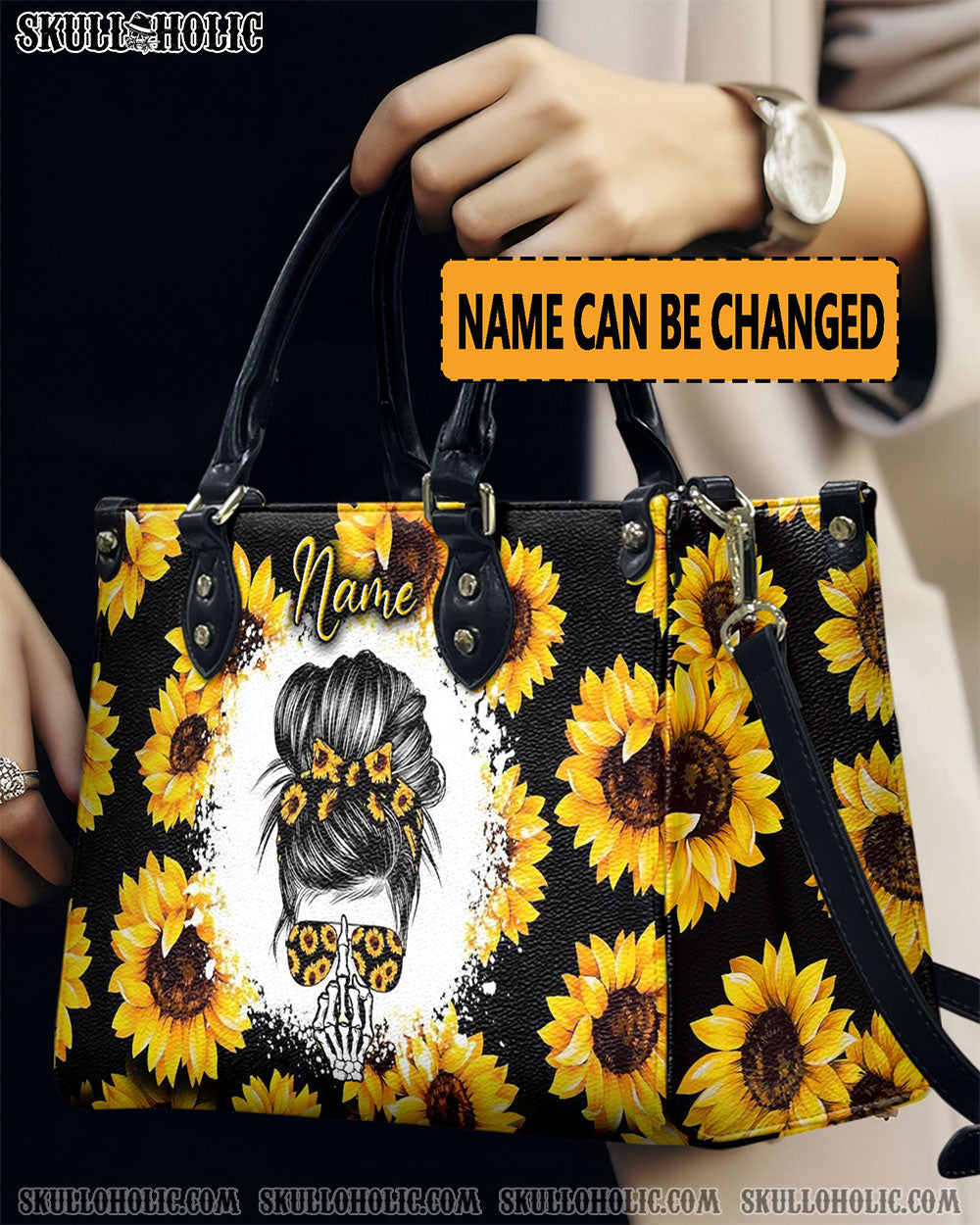 MESSYBUN SKULL SUNFLOWER LEATHER HANDBAG - YHLN2111244