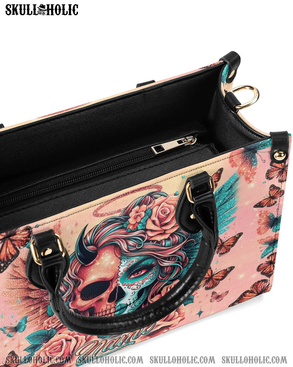 SKULL LADY EVIL AND ANGEL LEATHER HANDBAG - YHLN0509244