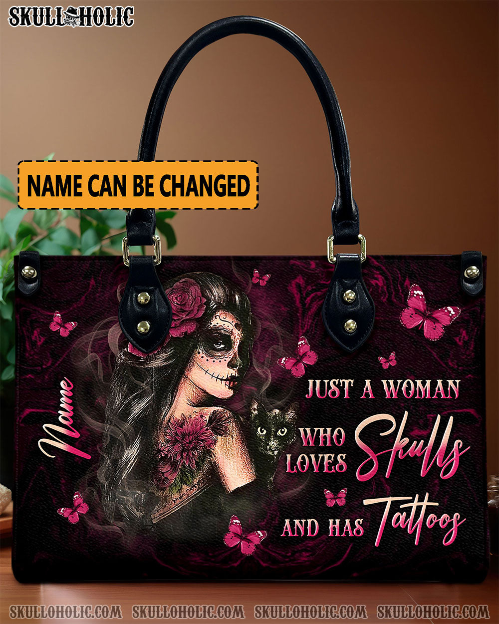 JUST A WOMAN WHO LOVES SKULLS LEATHER HANDBAG - YHLN1410244