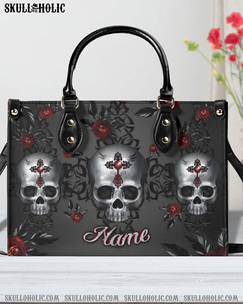 DARK SKULL ROSE LEATHER HANDBAG - YHLN0407244