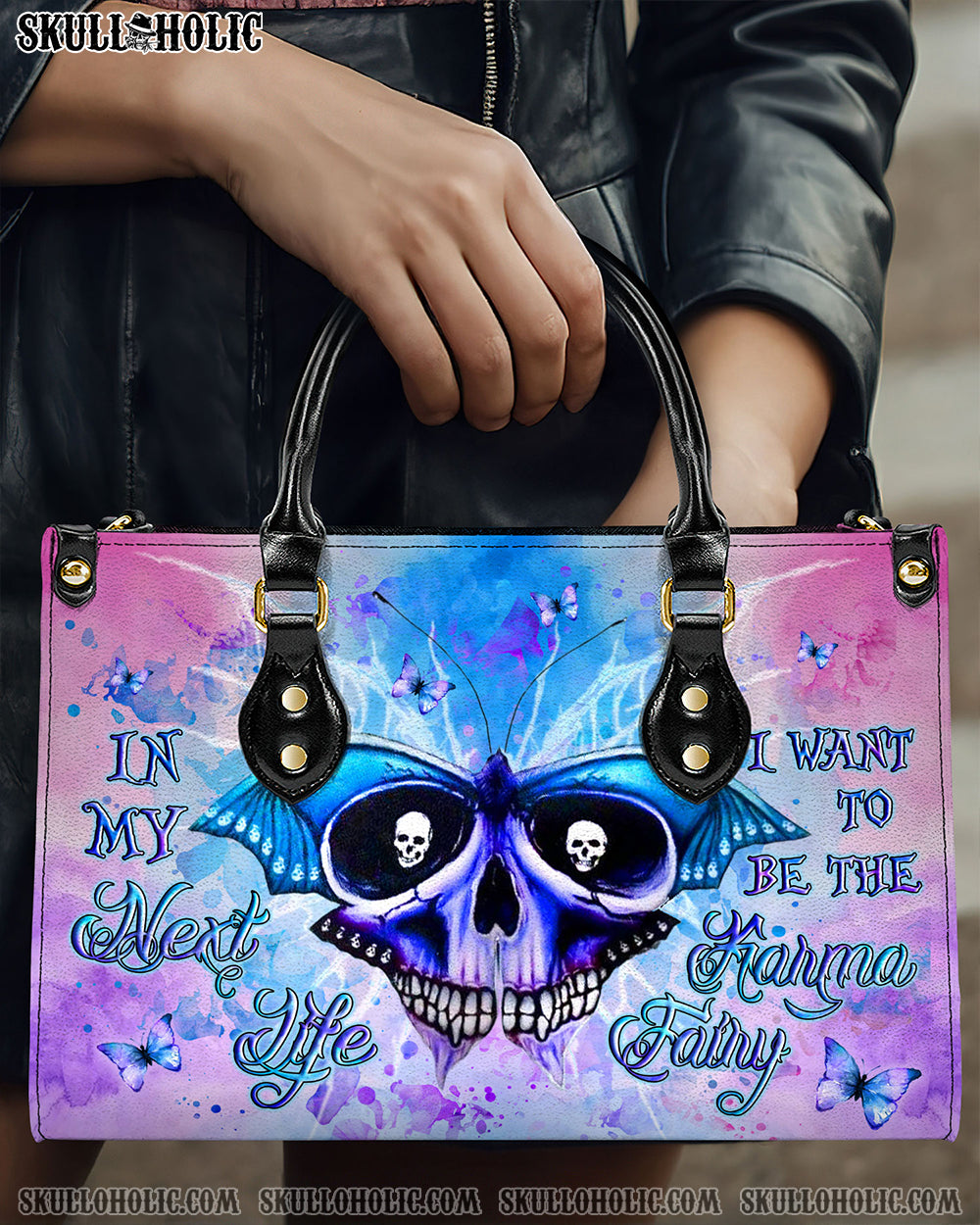 KARMA FAIRY SKULL BUTTERFLY LEATHER HANDBAG - YHLN1709245