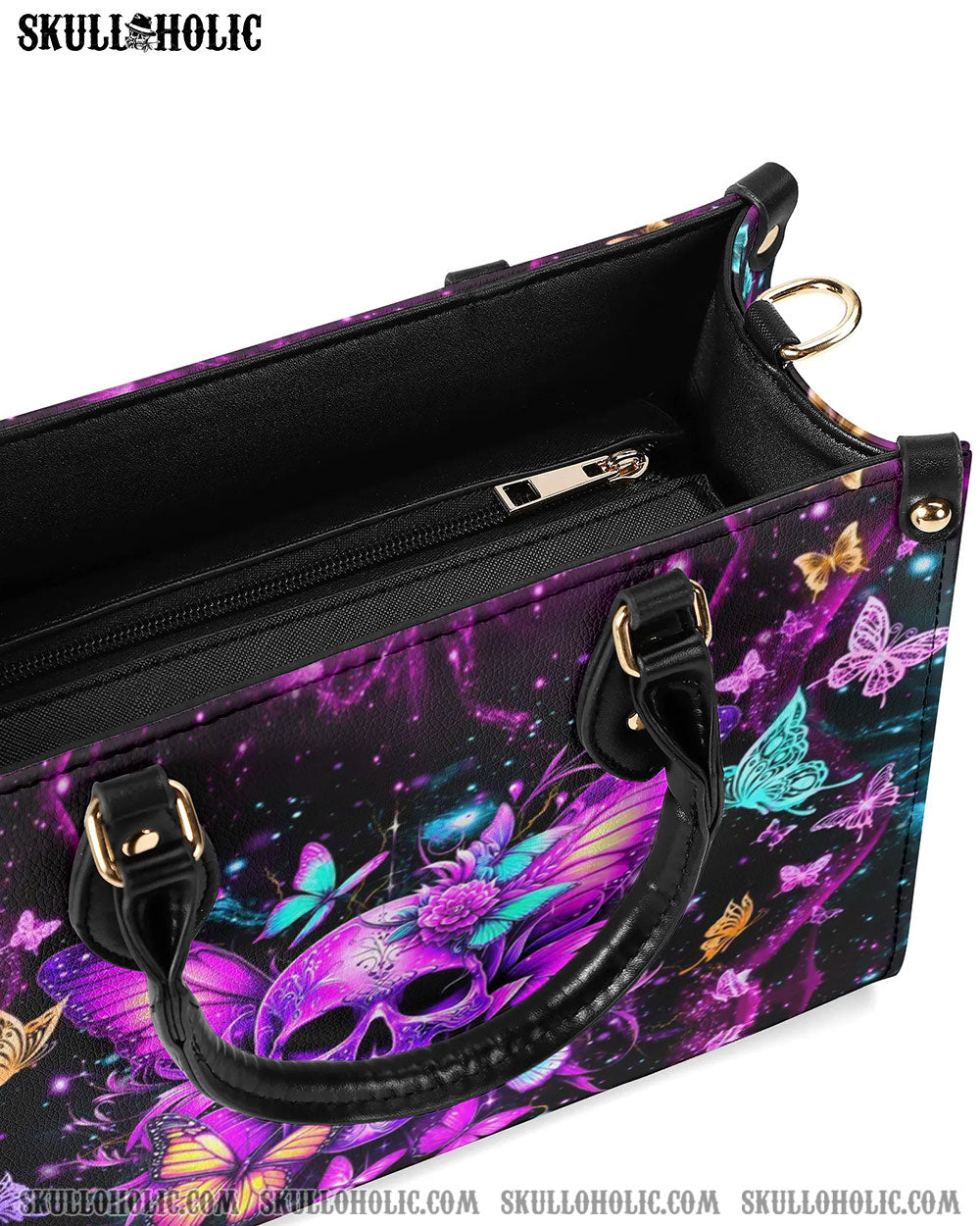 SKULL BUTTERFLIES LEATHER HANDBAG - YHDU0107244