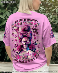 NO ONE IS HARDER ON ME THAN ME MESSY BUN SKULL ALL OVER PRINT - TLNT0412253