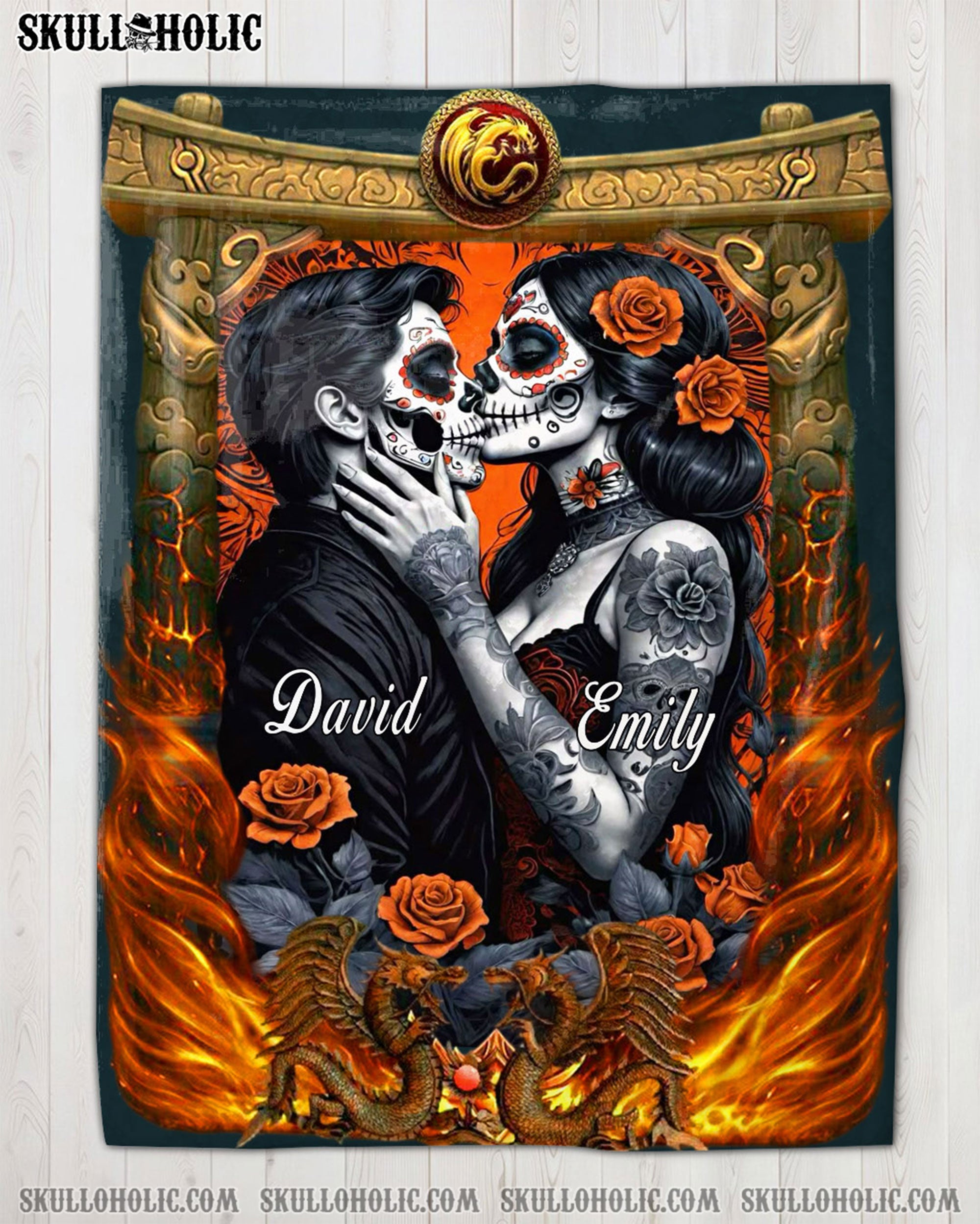 PERSONALIZED SKULL COUPLE FLEECE BLANKET - YHHN1202254