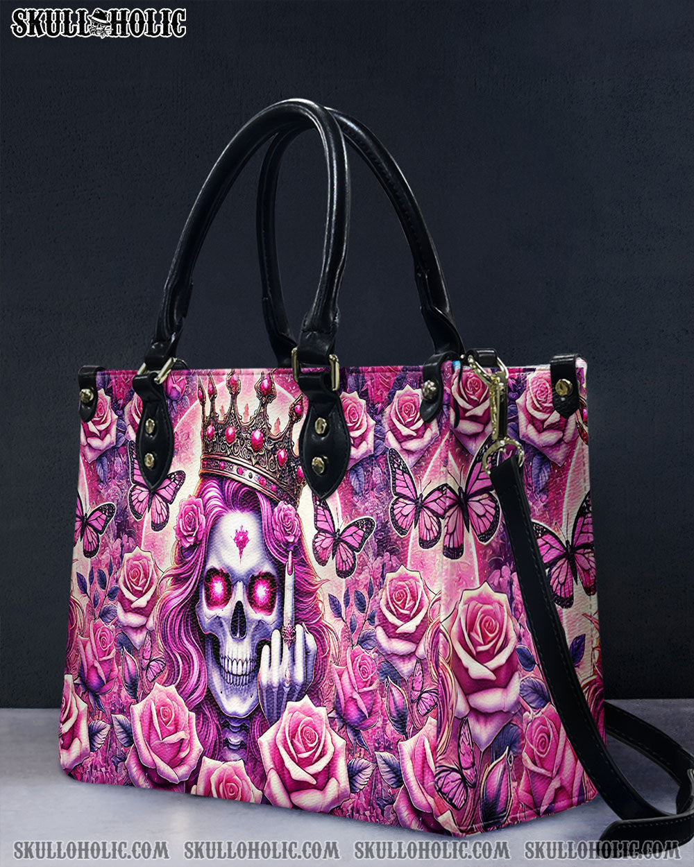 SKULL QUEEN ROSE LEATHER HANDBAG   - TLHG1211243