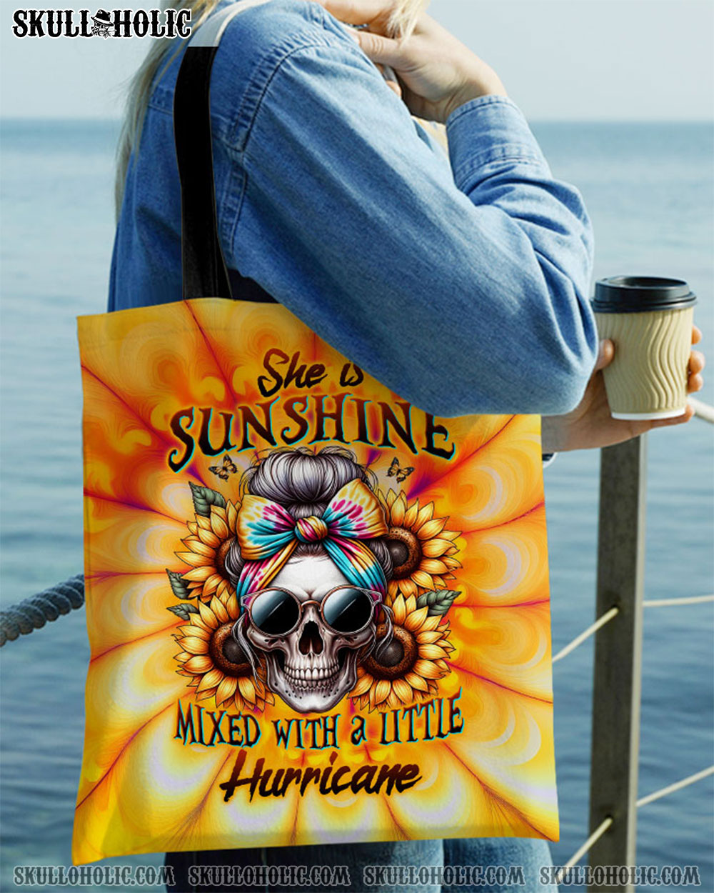 SHE IS SUNSHINE SKULL TIE DYE TOTE BAG - TLTW0711238