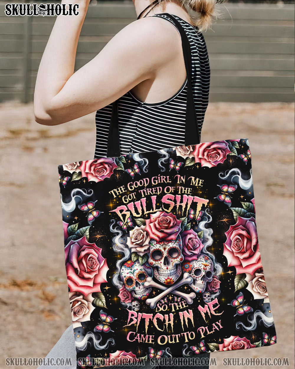 THE GOOD GIRL IN ME BONES SUGAR SKULL TOTE BAG - TLNZ2201247