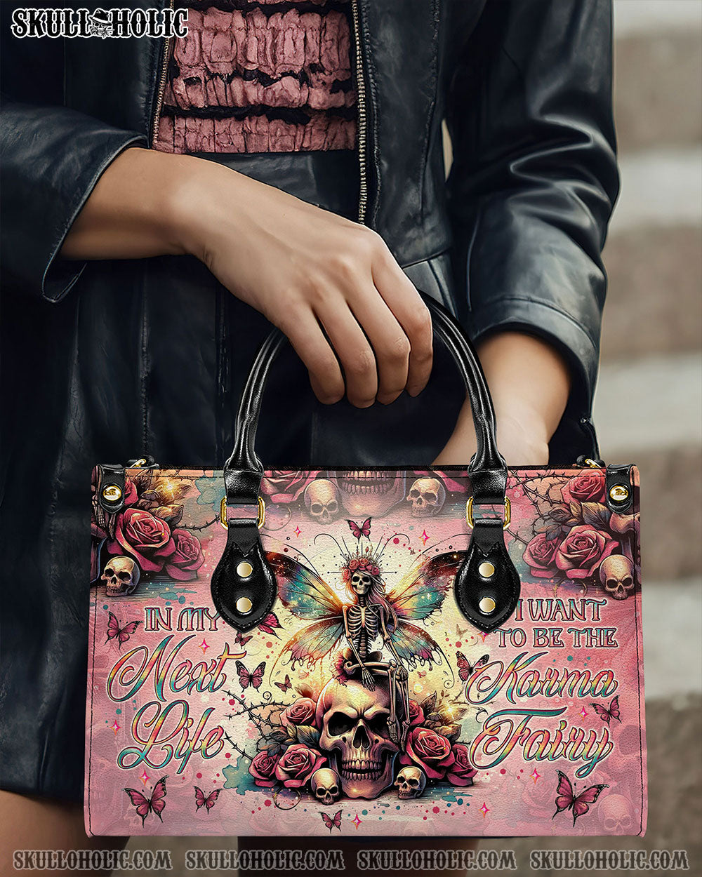 KARMA FAIRY SKELETON SKULL LEATHER HANDBAG - TLNO2905242