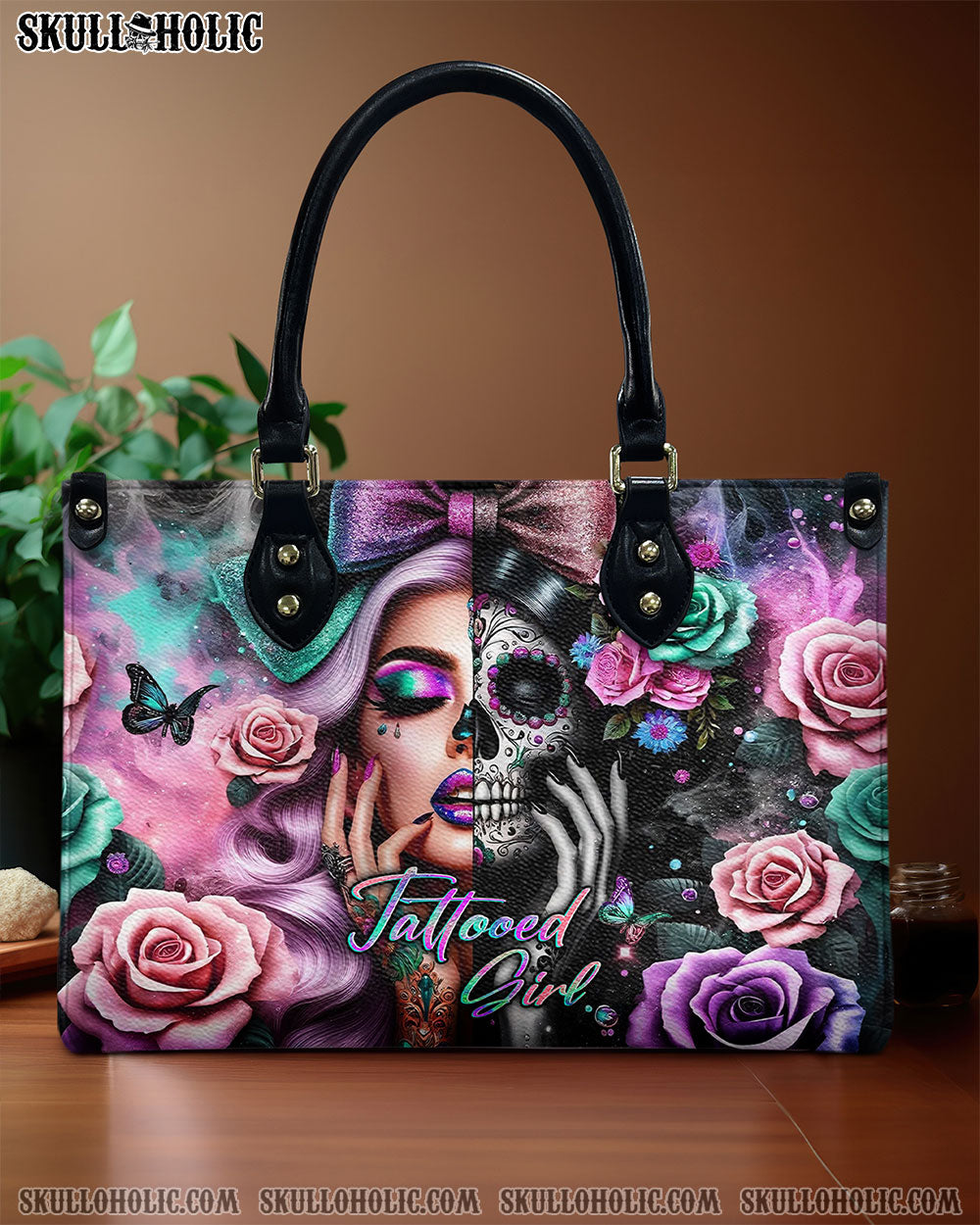 TATTOOED GIRL SKULL LADY LEATHER HANDBAG - YHKD3105241