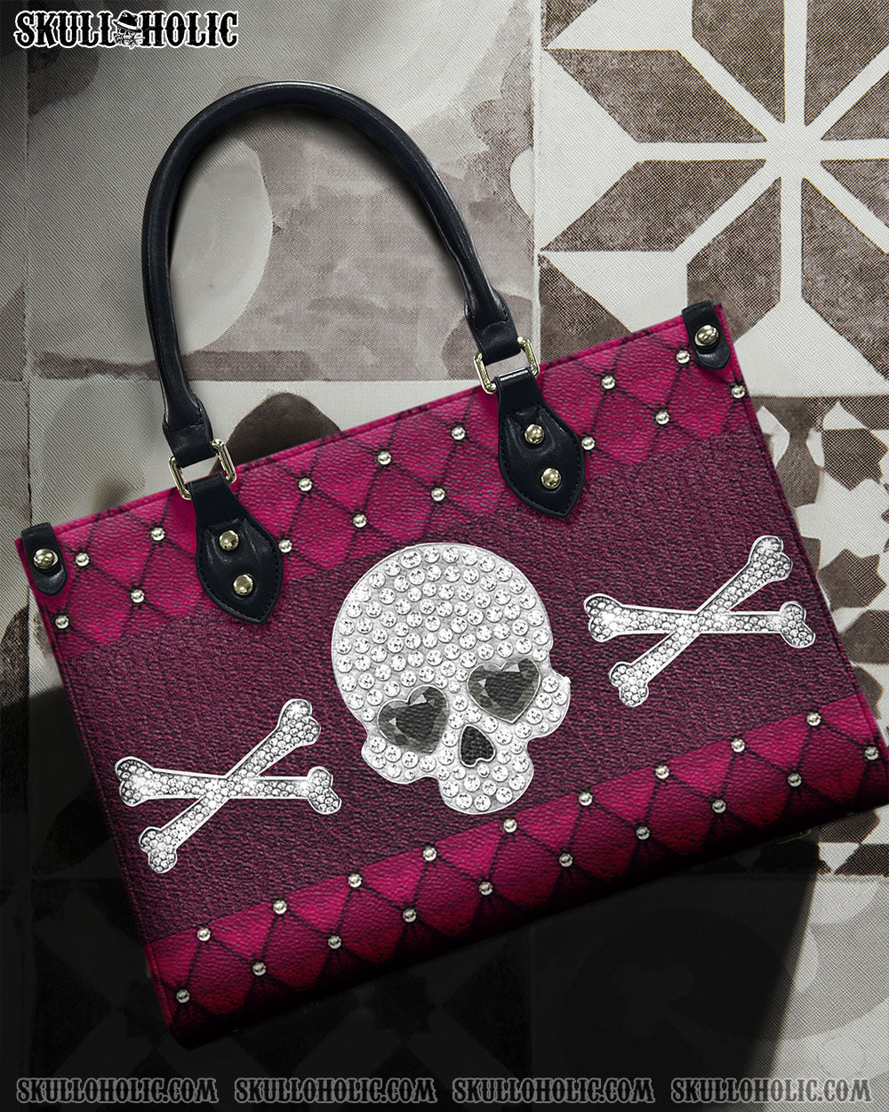 PINK DIAMOND SKULL LEATHER HANDBAG - YHHN2110244