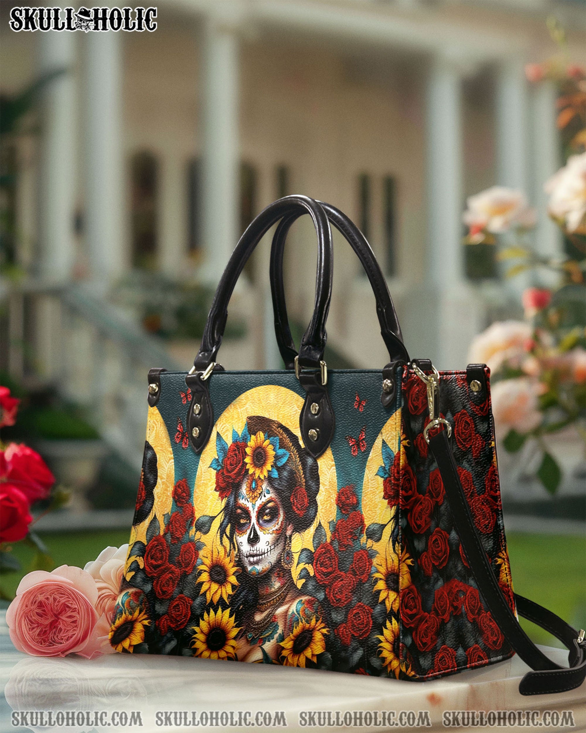 SKULL LADY SUNFLOWER ROSE LEATHER HANBDAG - YHHG1803254