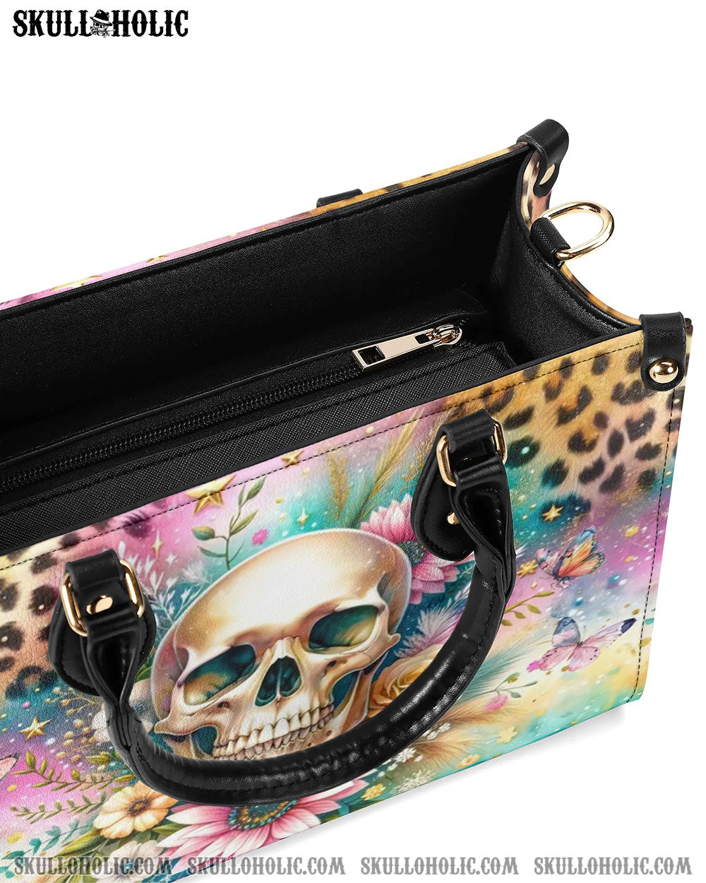 SKULL FLOWERS LEATHER HANDBAG - YHDU2606244