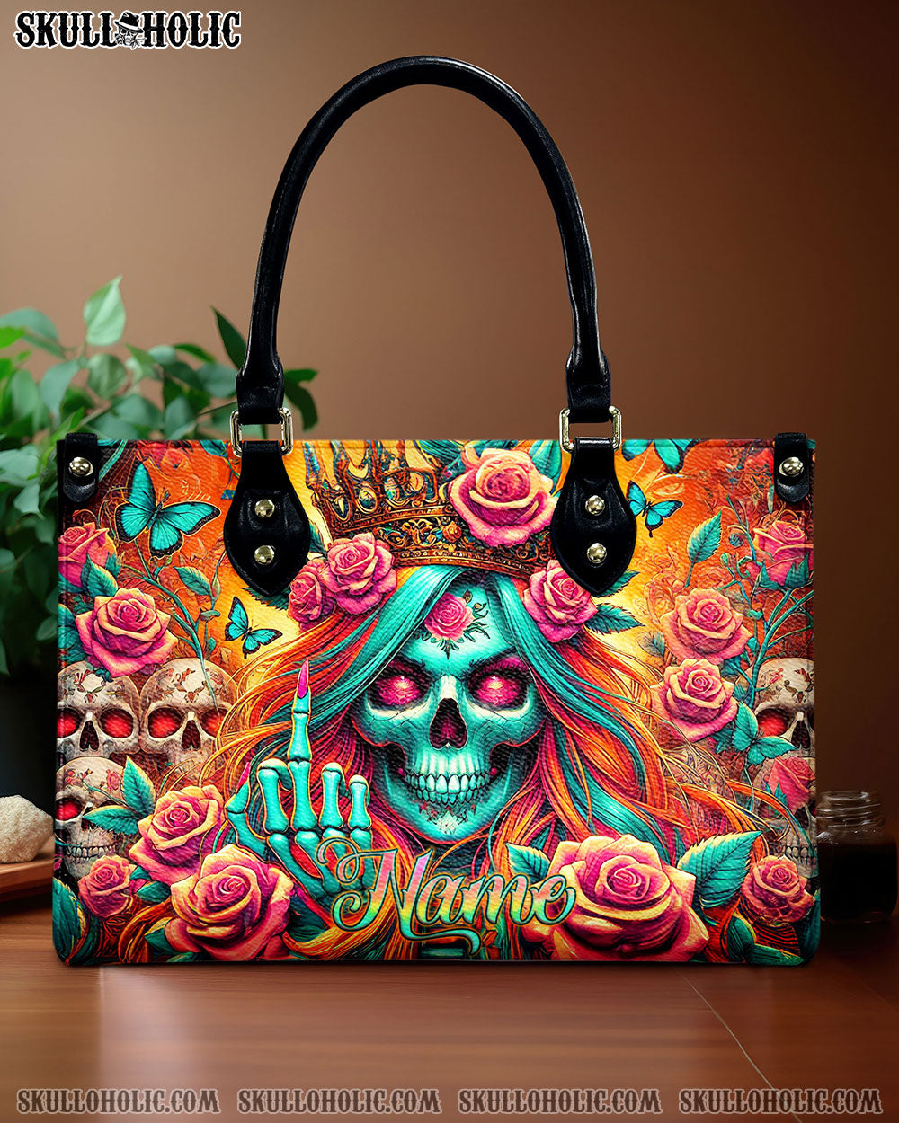 QUEEN SKULL LADY LEATHER HANDBAG - TLNZ2207242