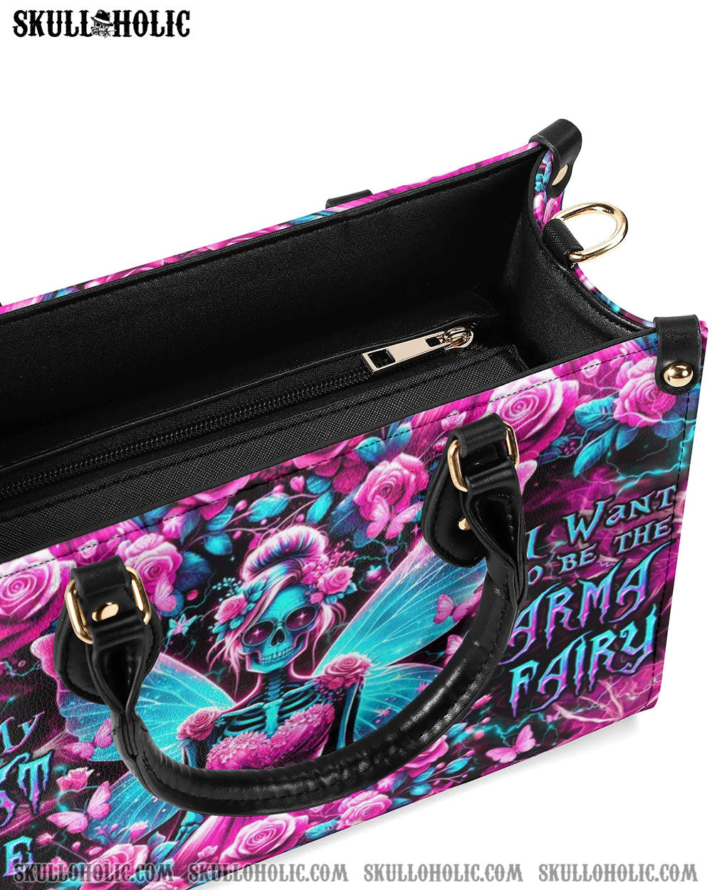 KARMA FAIRY SKELETON ROSE LEATHER HANDBAG - YHDU0506244