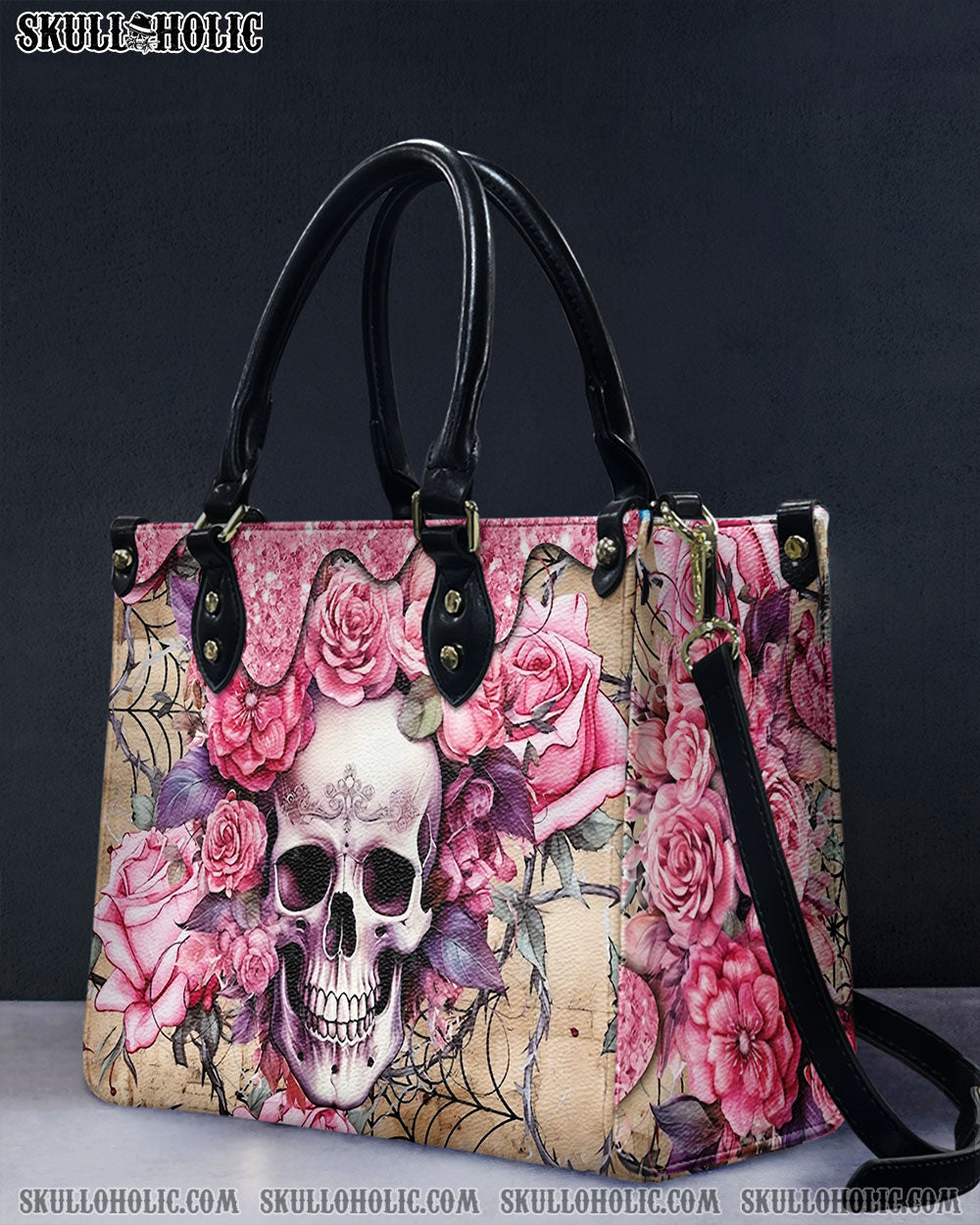 PINK ROSE SKULL LEATHER HANDBAG - YHHG1206244