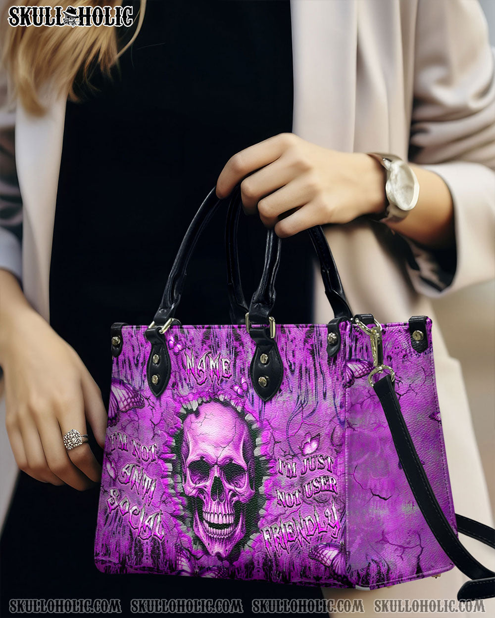 I'M NOT ANTI-SOCIAL MAD REAPER SKULL LEATHER HANDBAG - YHLT2905241