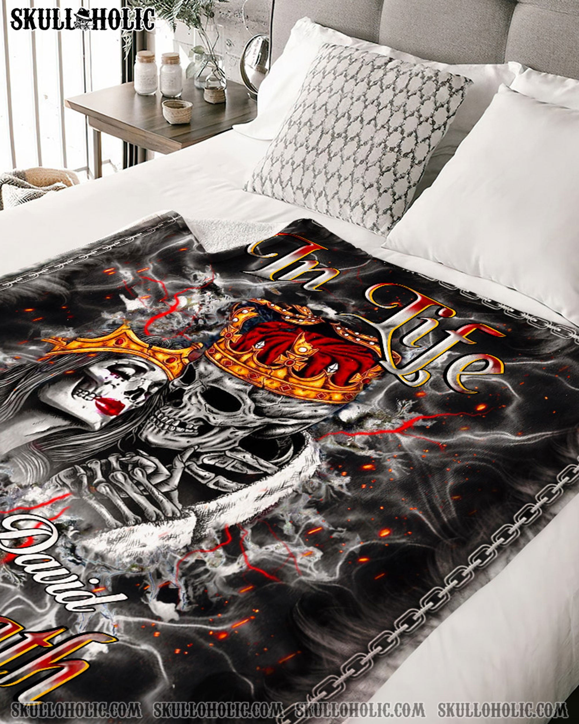 PERSONALIZED IN LIFE AND IN DEATH COUPLE SKULL FLEECE BLANKET - YHHN1102254