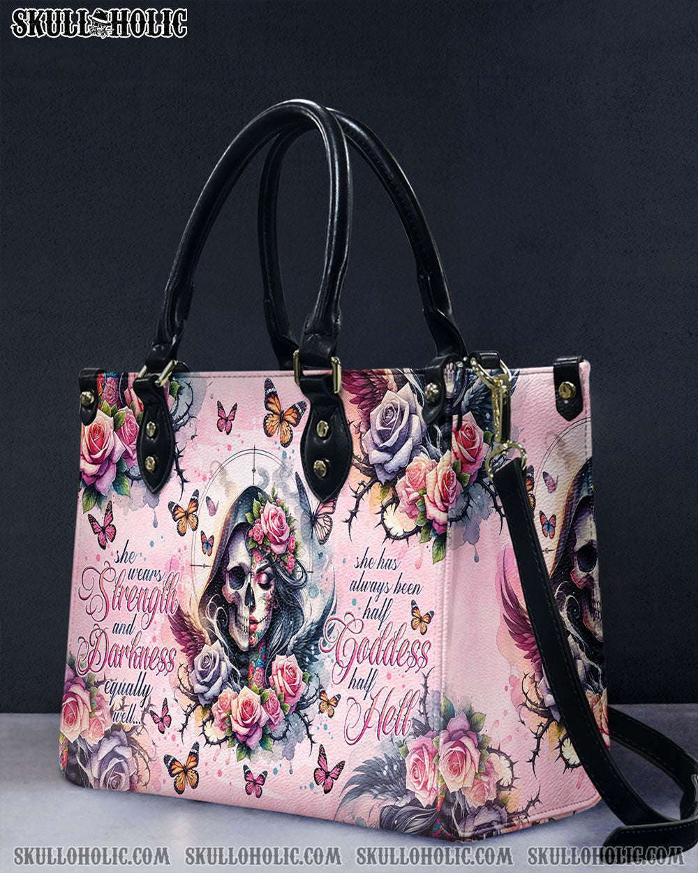 SHE WEARS STRENGTH AND DARKNESS SKULL LEATHER HANDBAG - TLNO0706244