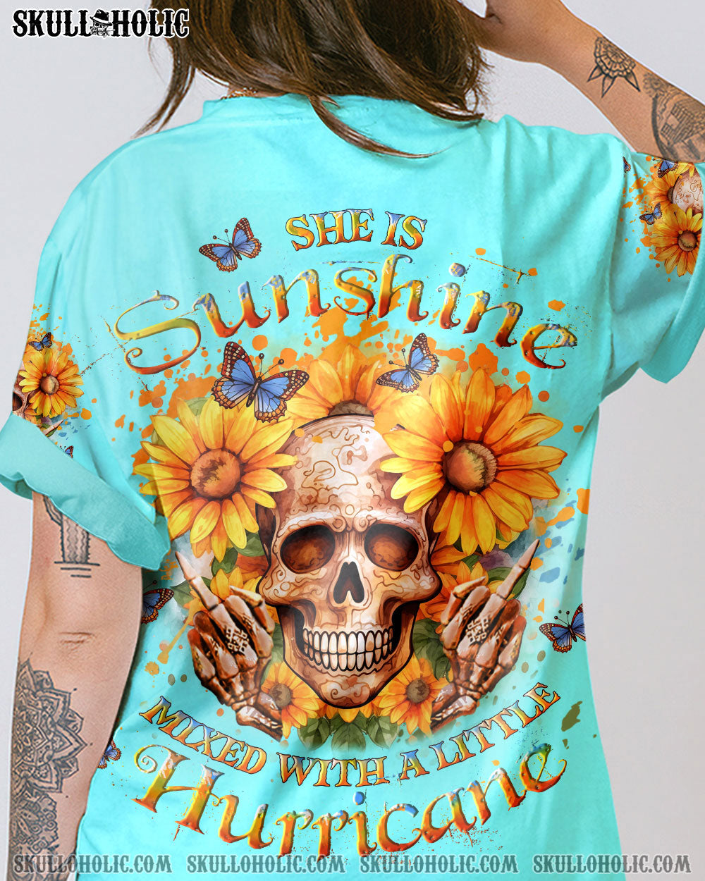SHE IS SUNSHINE SUNFLOWER SKULL ALL OVER PRINT - YHLT2011231