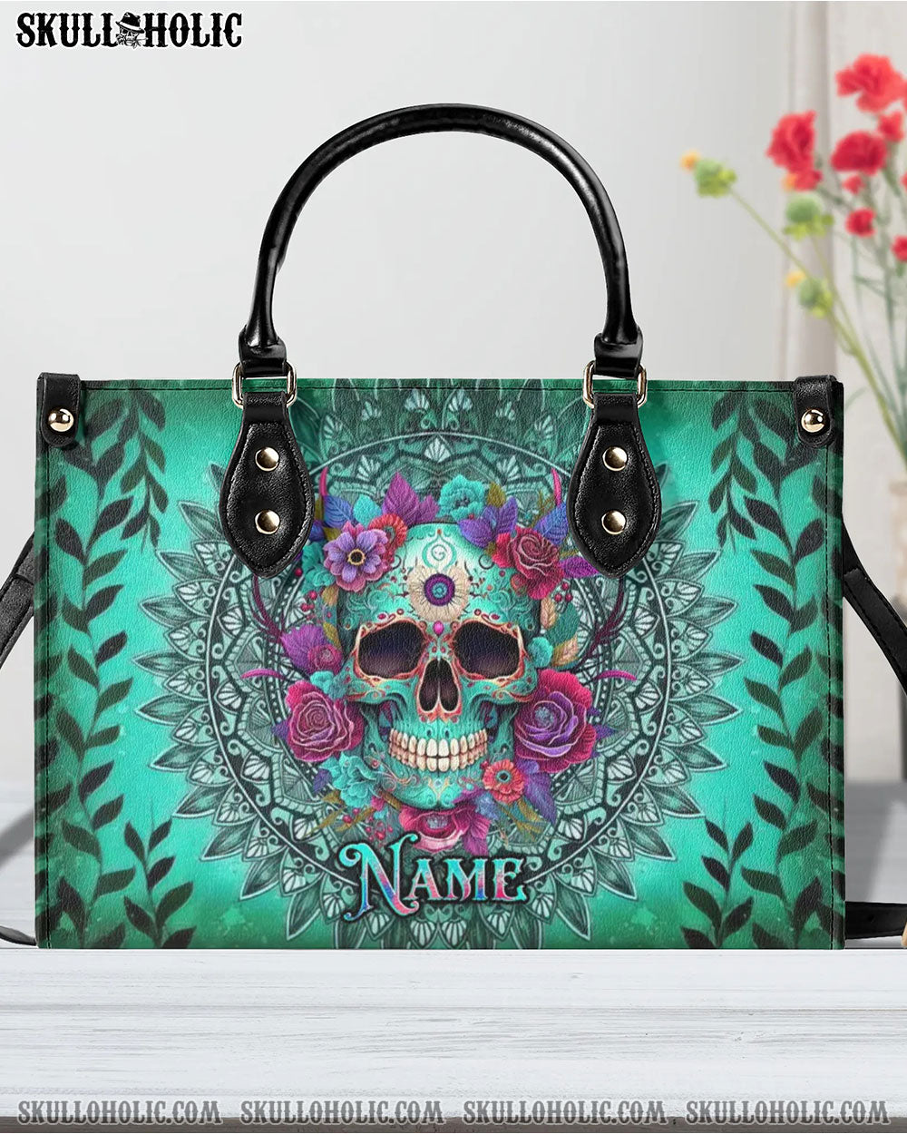 SKULL FLOWERS MANDALA LEATHER HANDBAG - YHKD0506242