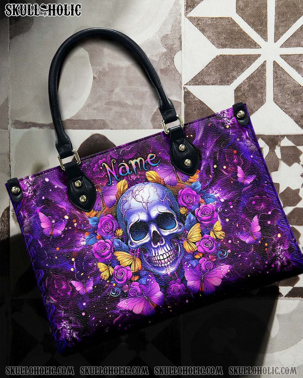 I AM A SWEET GIRL FLOWER SKULL LEATHER HANDBAG - YHLT2705242