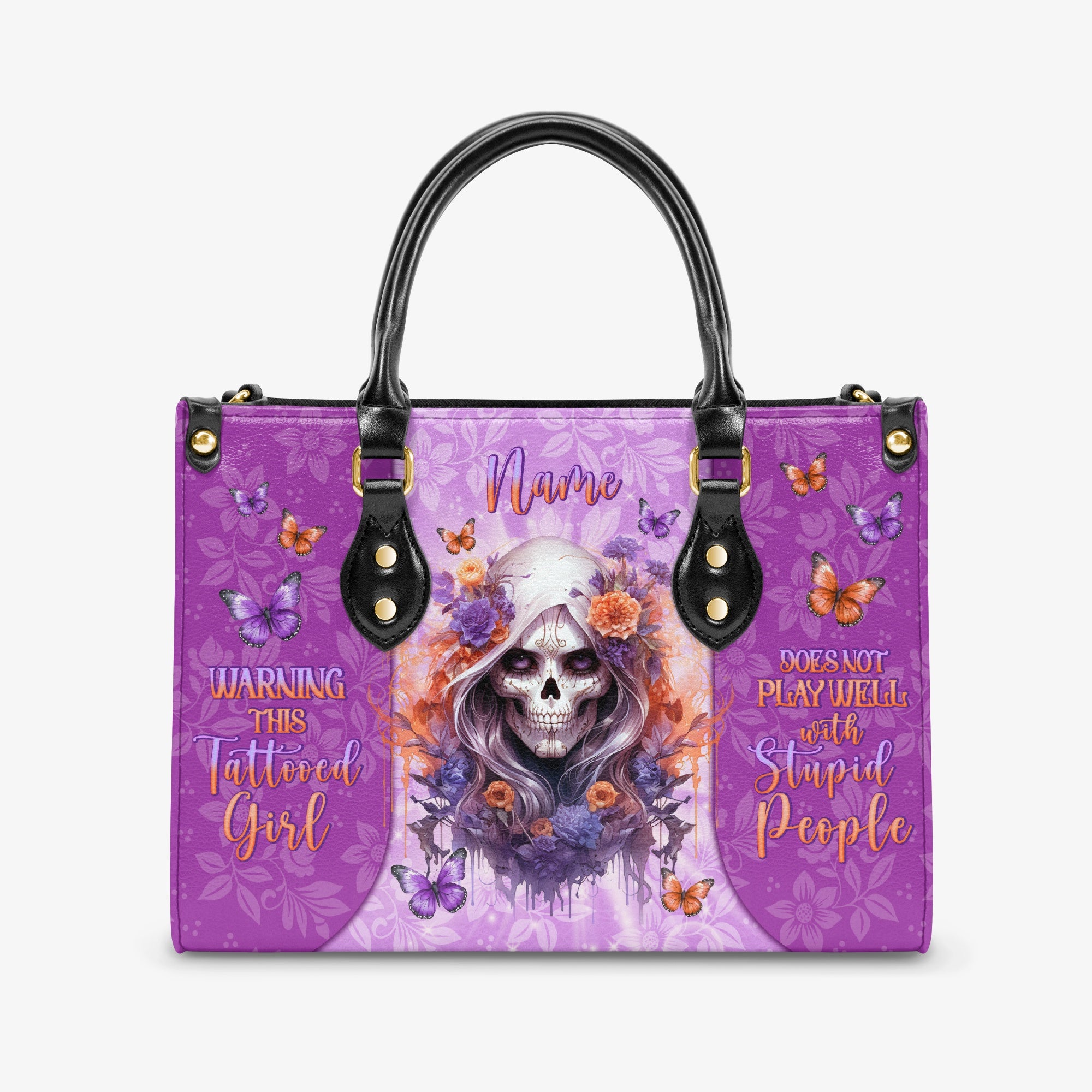 WARNING THIS TATTOOED GIRL SKULL LADY LEATHER HANDBAG - TLNO2903244