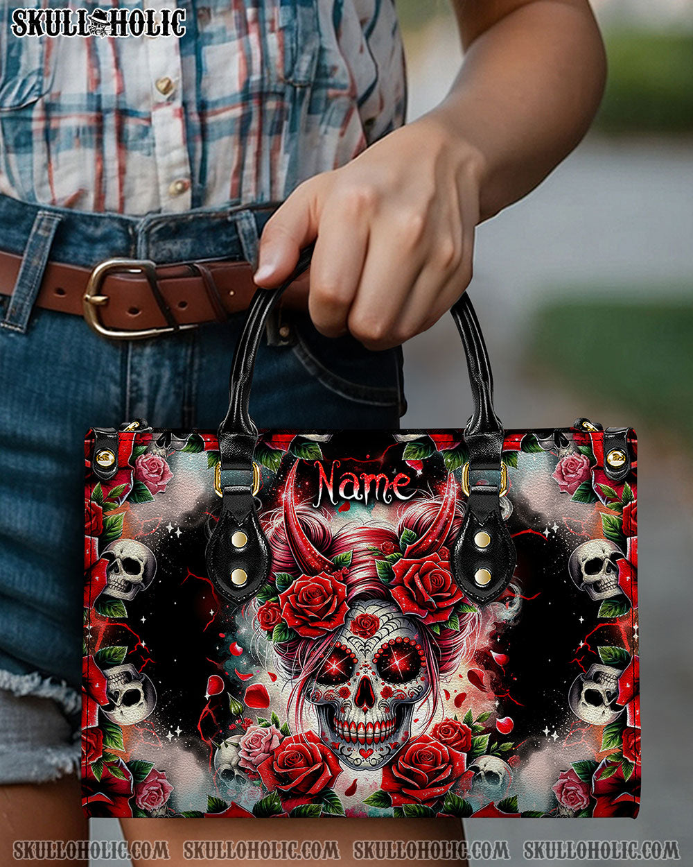 SKULL ROSES LEATHER HANDBAG - TYQY0304241