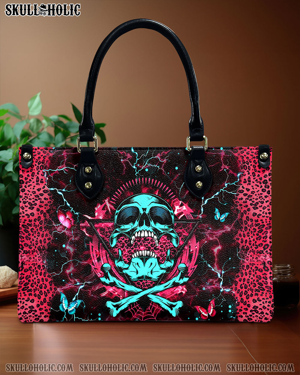 SKULL BONES LEOPARD LEATHER HANDBAG - YHHG2607241