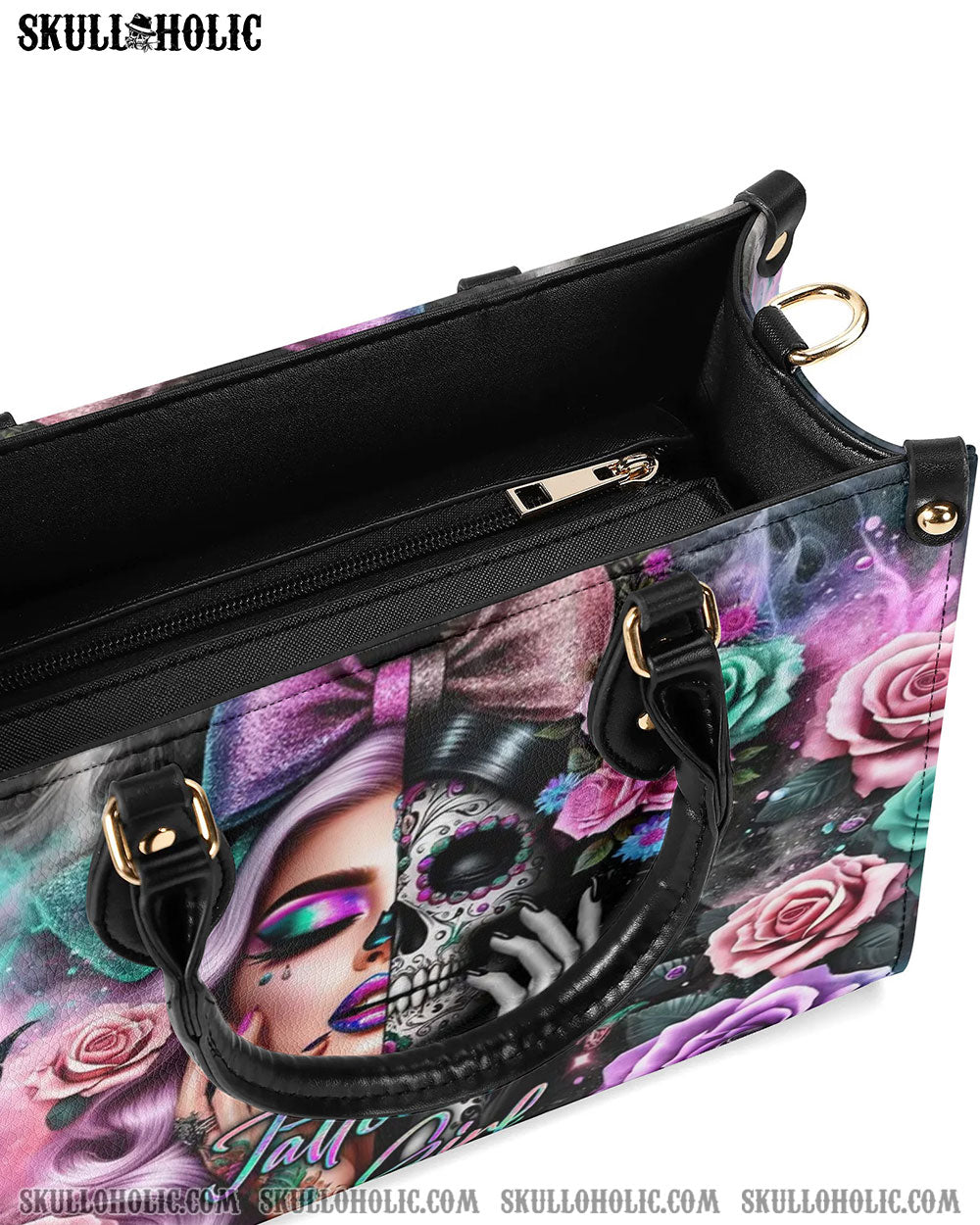 TATTOOED GIRL SKULL LADY LEATHER HANDBAG - YHKD3105241