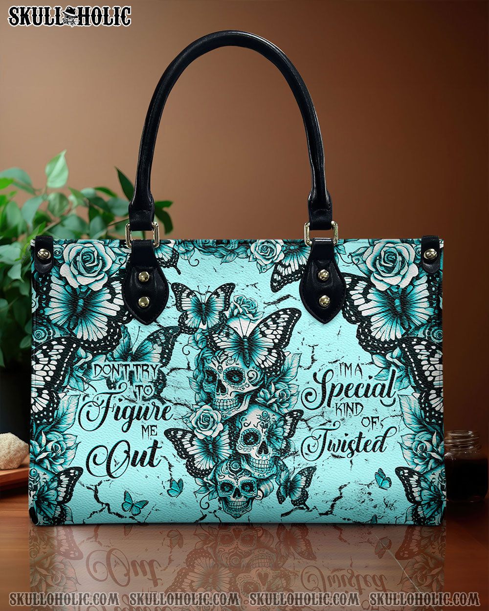 DON'T TRY TO FIGURE ME OUT SKULL  LEATHER HANDBAG  - TLNT1810245