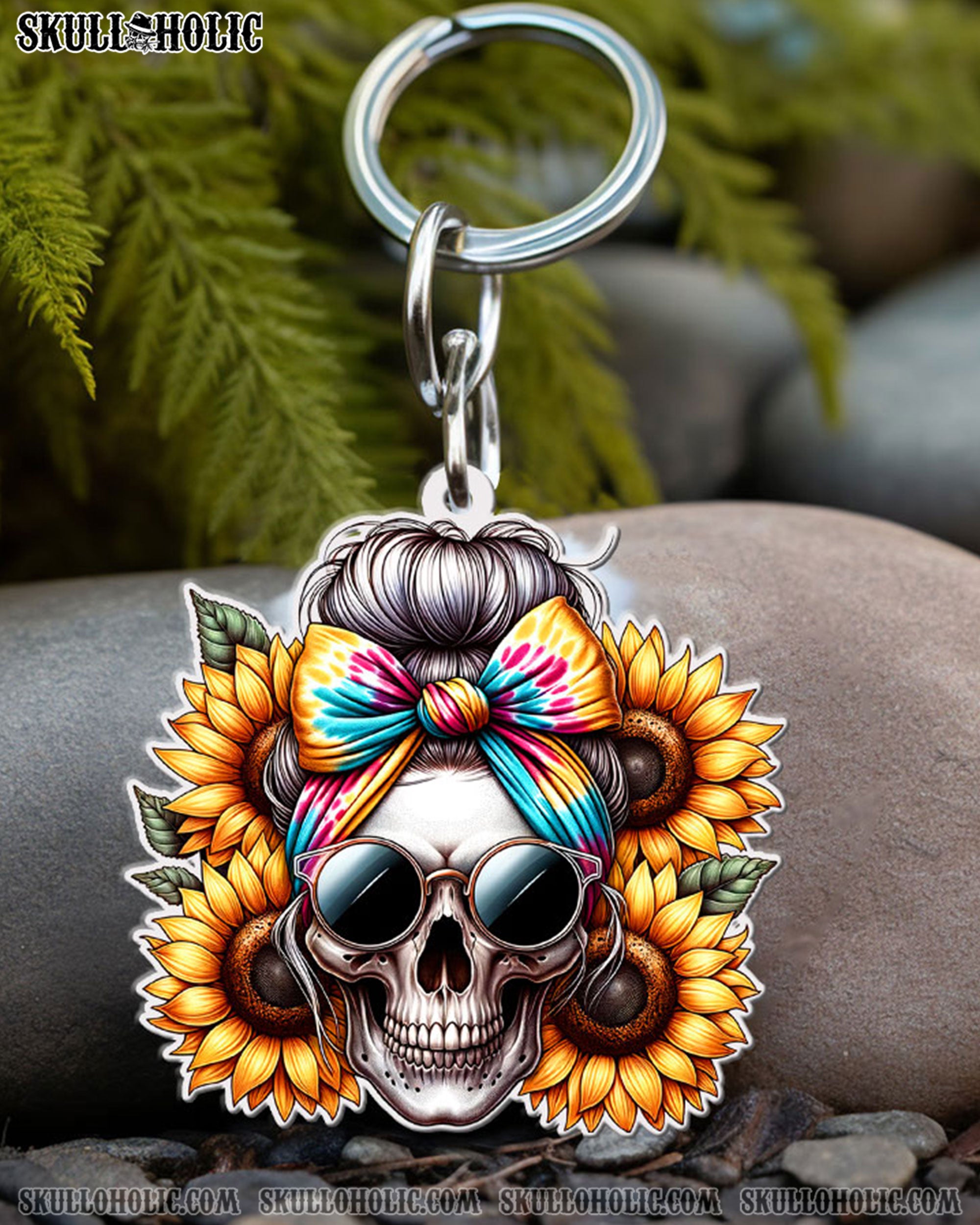 SUNFLOWER MESSY BUN SKULL ORNAMENT & KEYCHAIN  - TLTW2508251