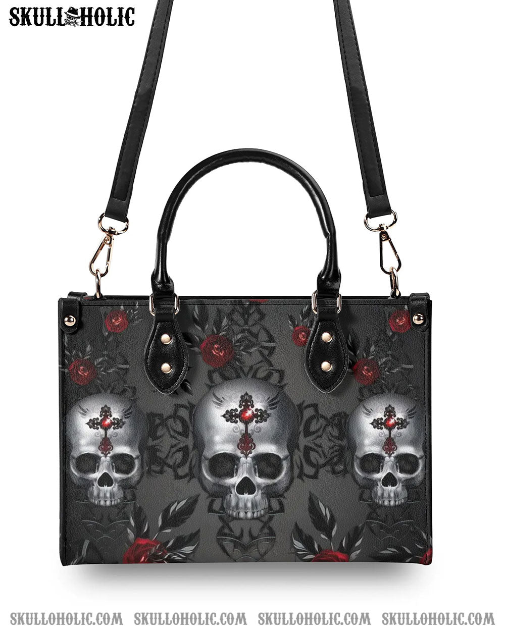 DARK SKULL ROSE LEATHER HANDBAG - YHLN0407244