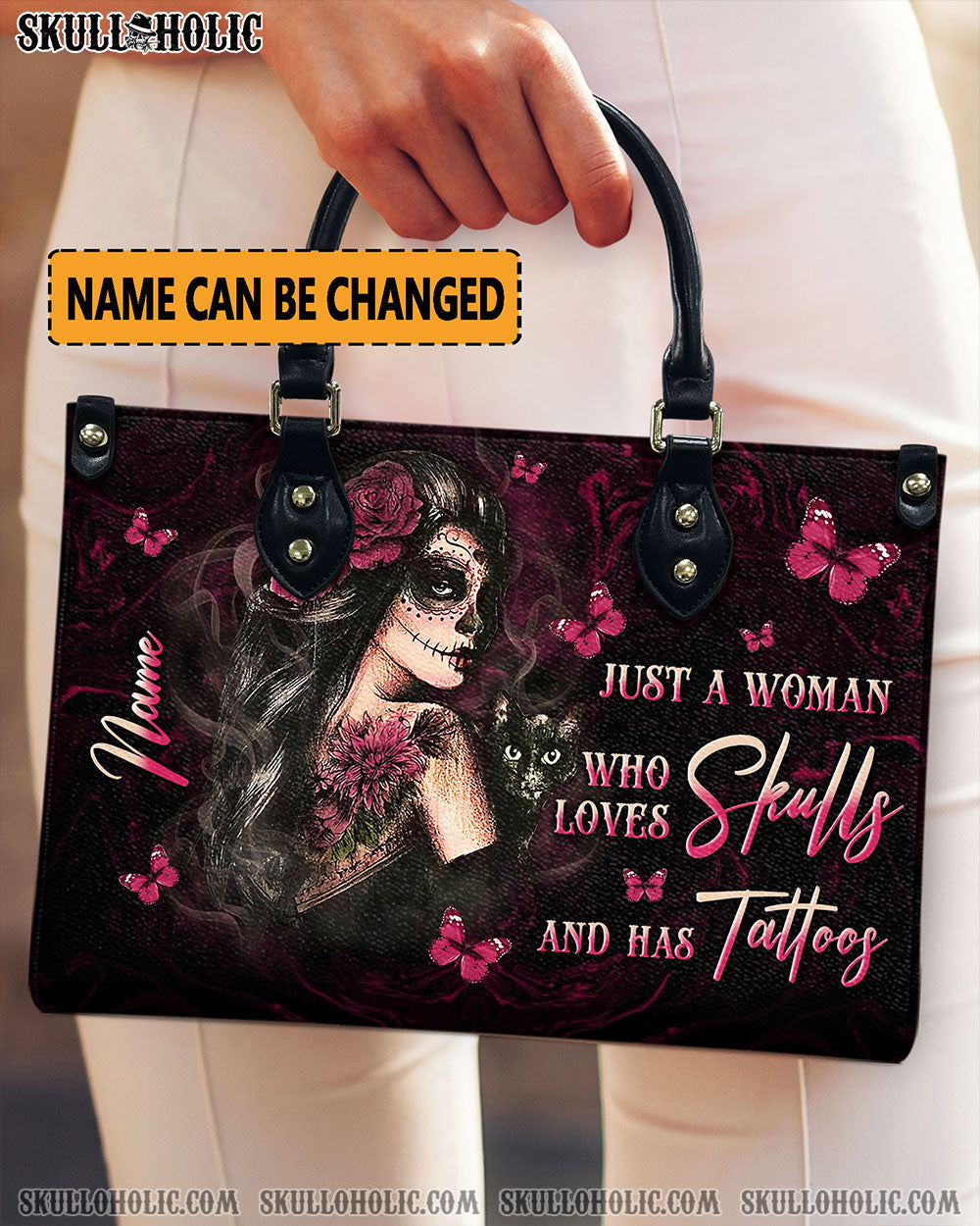 JUST A WOMAN WHO LOVES SKULLS LEATHER HANDBAG - YHLN1410244