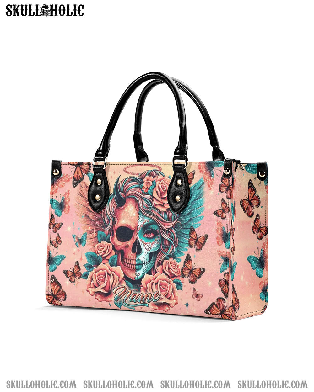 SKULL LADY EVIL AND ANGEL LEATHER HANDBAG - YHLN0509244