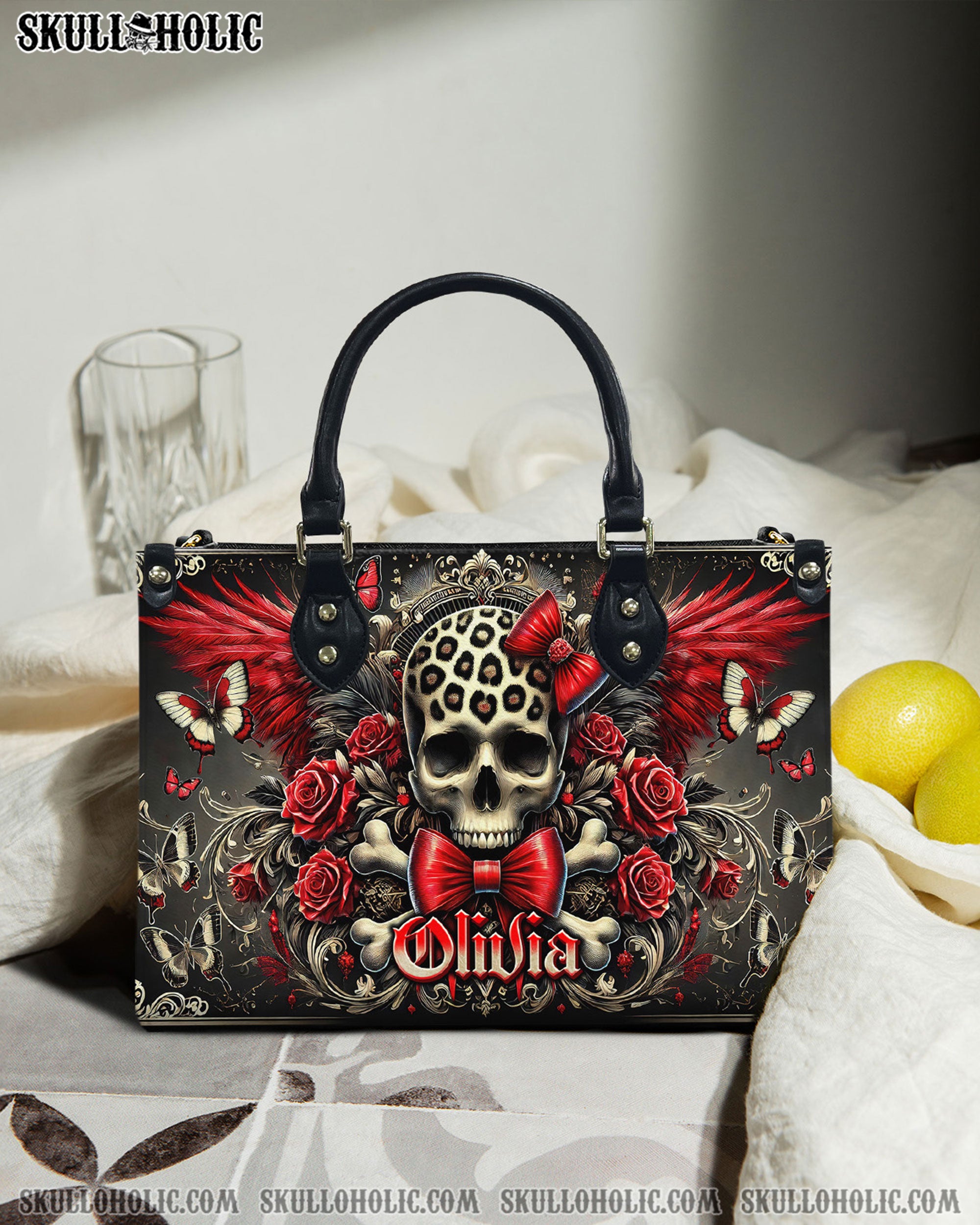 SKULL WITH WINGS LEATHER HANDBAG  - TLNO0503253