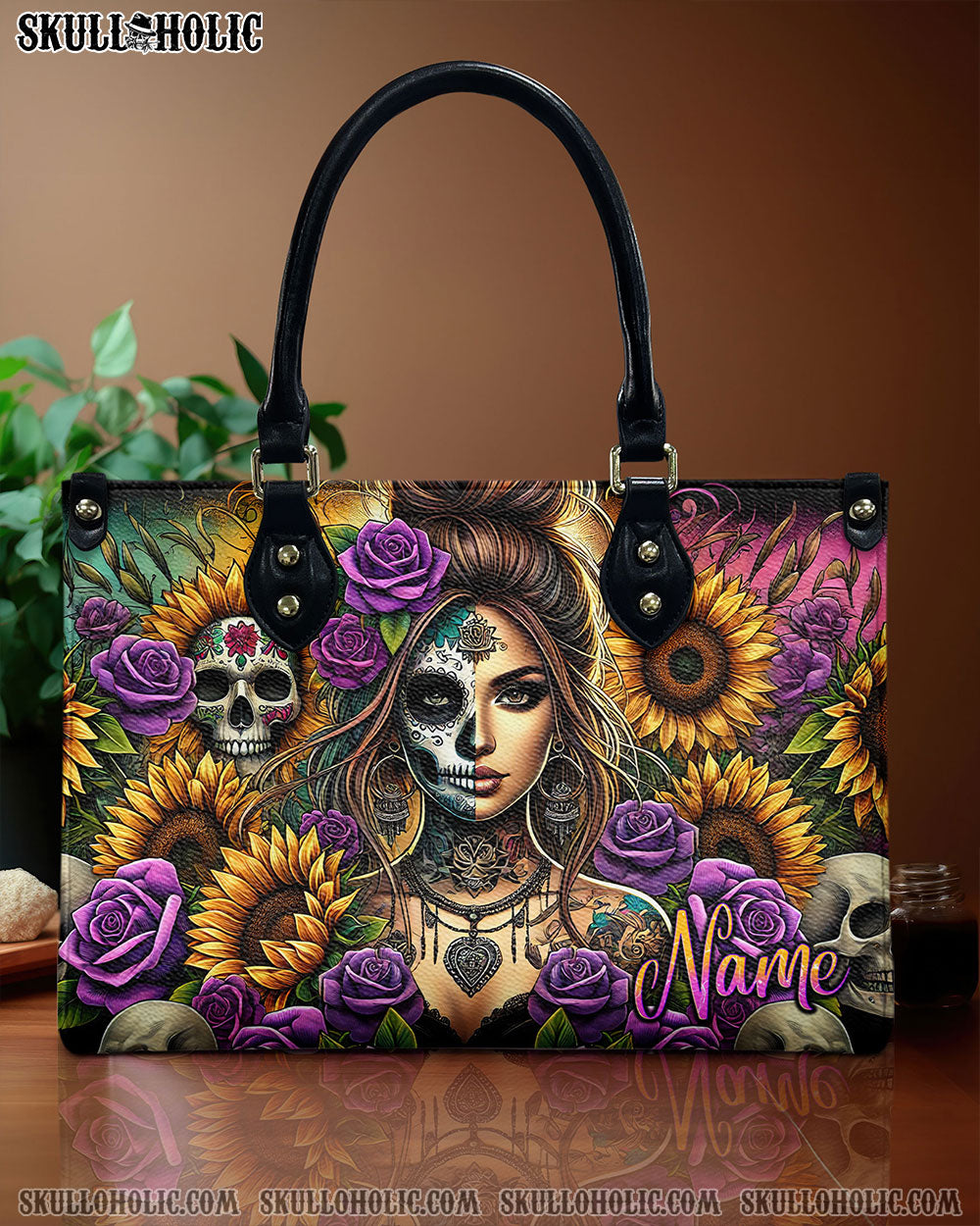 SKULL LADY FLOWER LEATHER HANDBAG - TLNT0908244