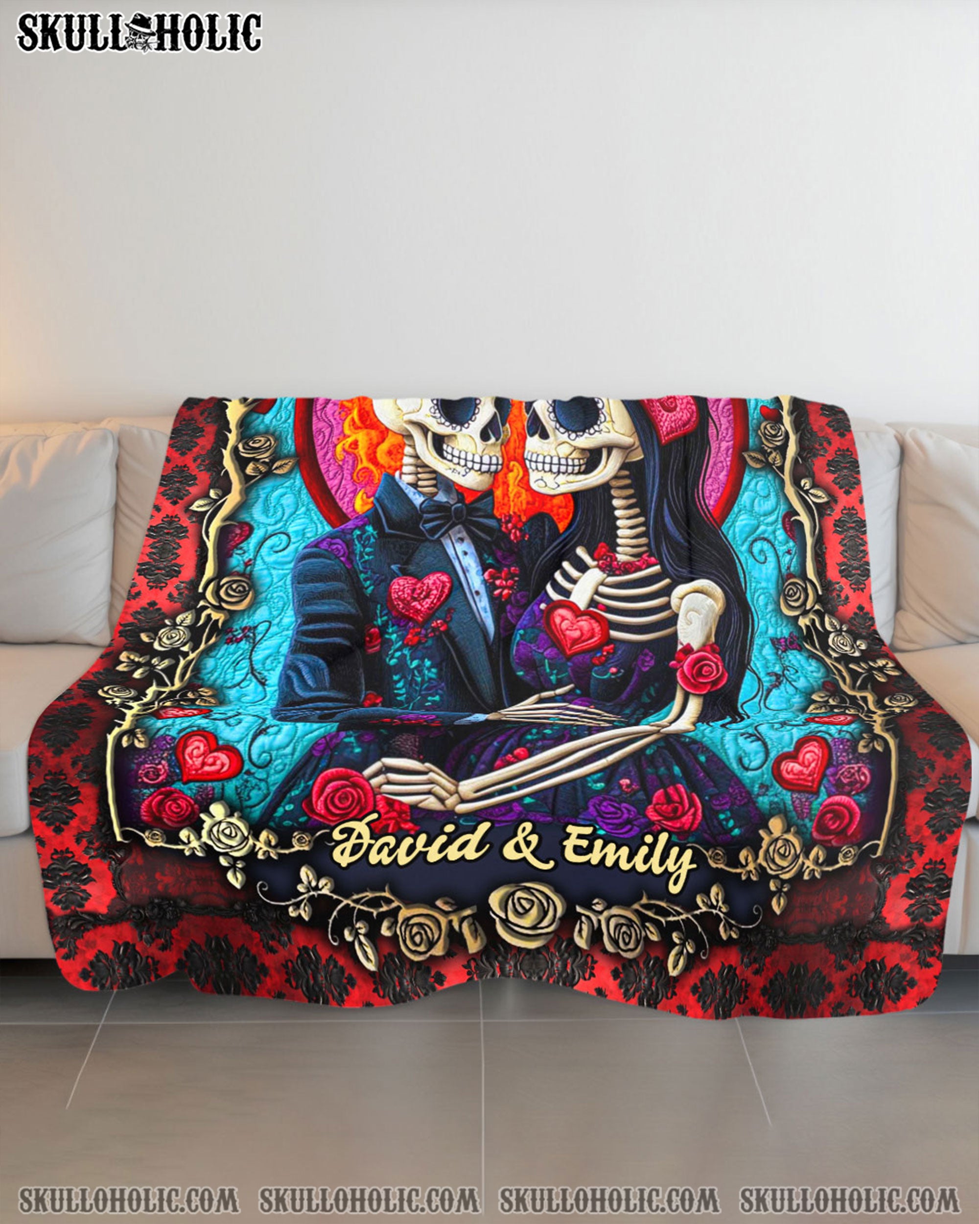 PERSONALIZED SKULL COUPLE FLEECE BLANKET - YHDU0602252