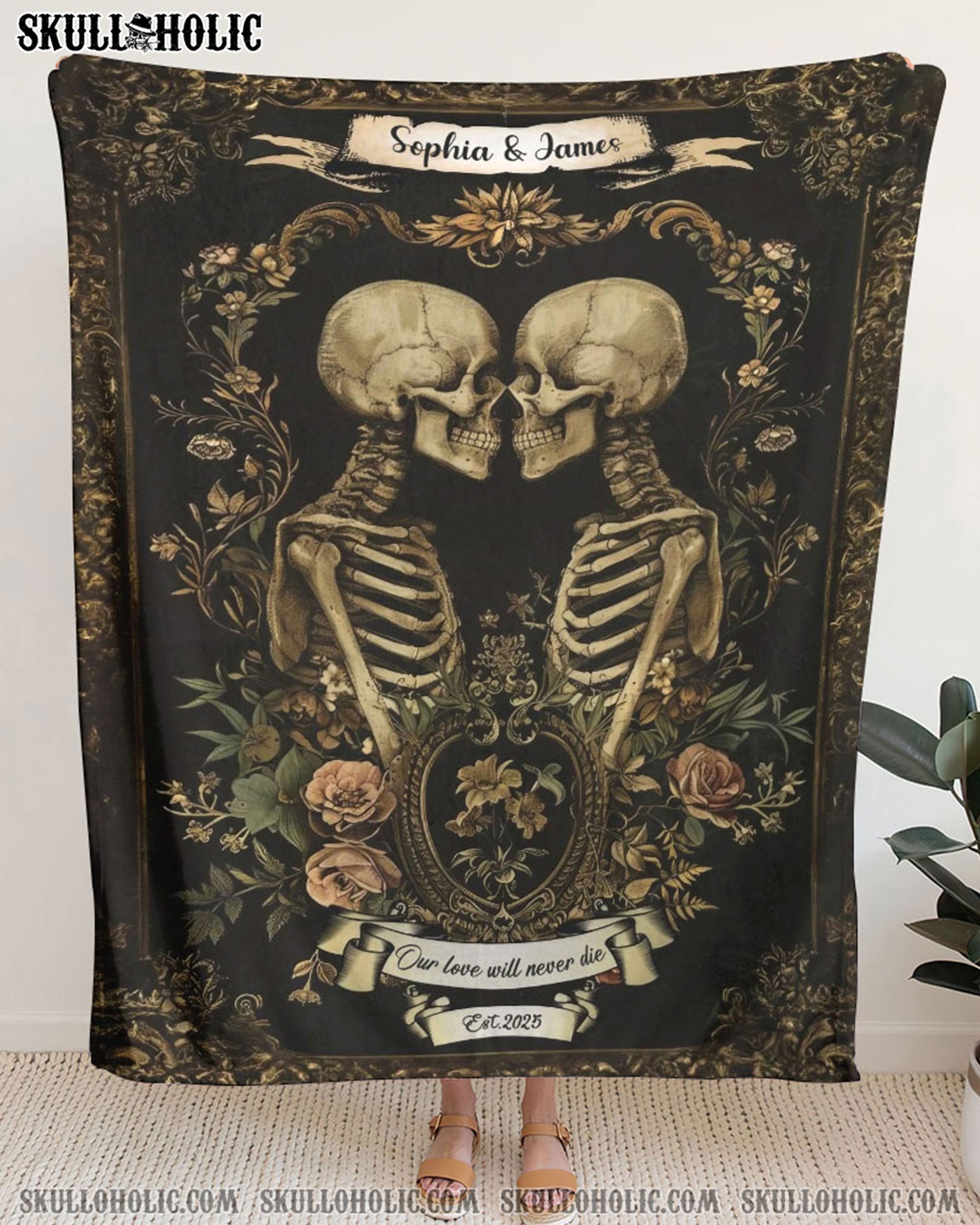 PERSONALIZED SKELETON COUPLE VINTAGE FLEECE BLANKET - YHHG0602252