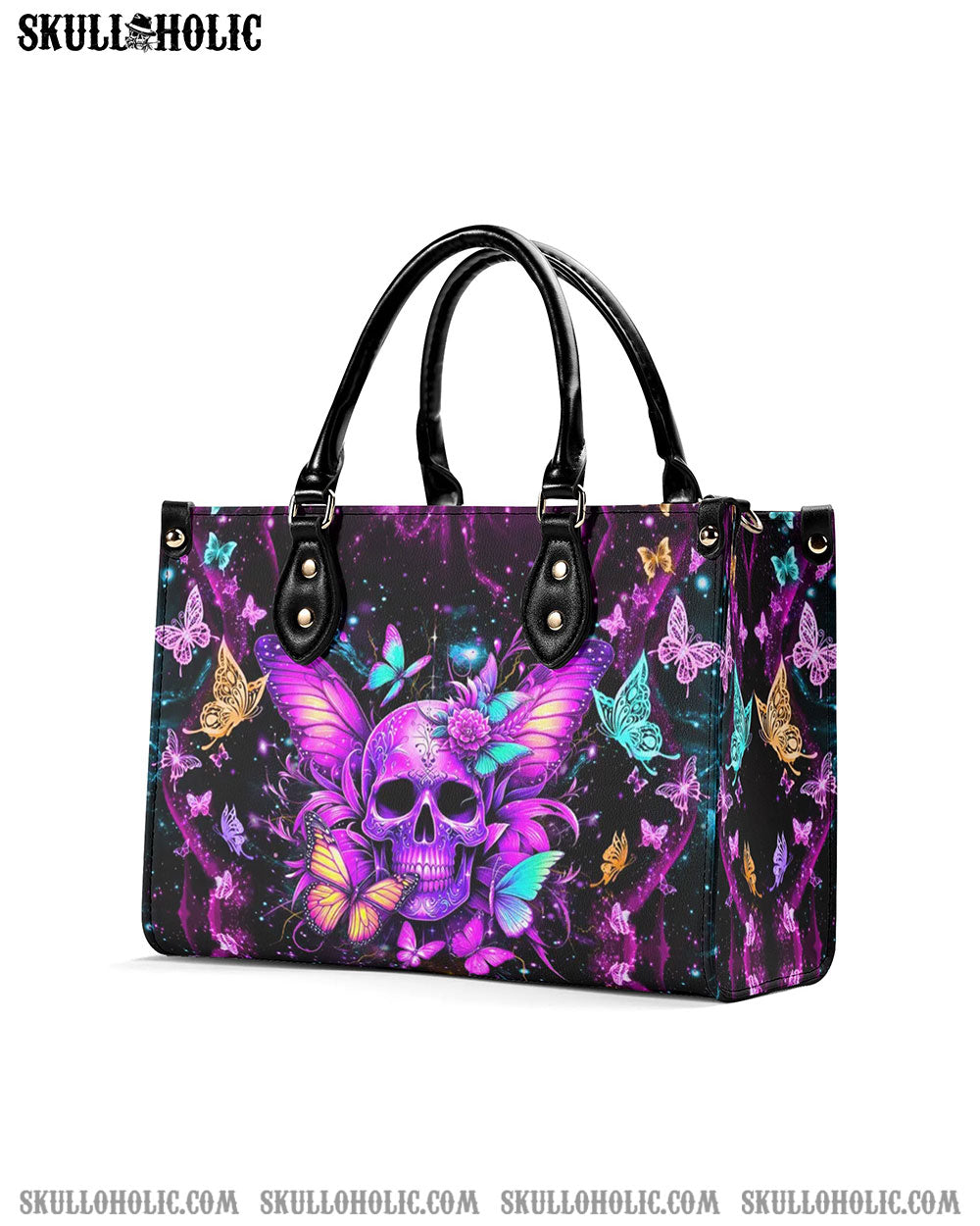 SKULL BUTTERFLIES LEATHER HANDBAG - YHDU0107244