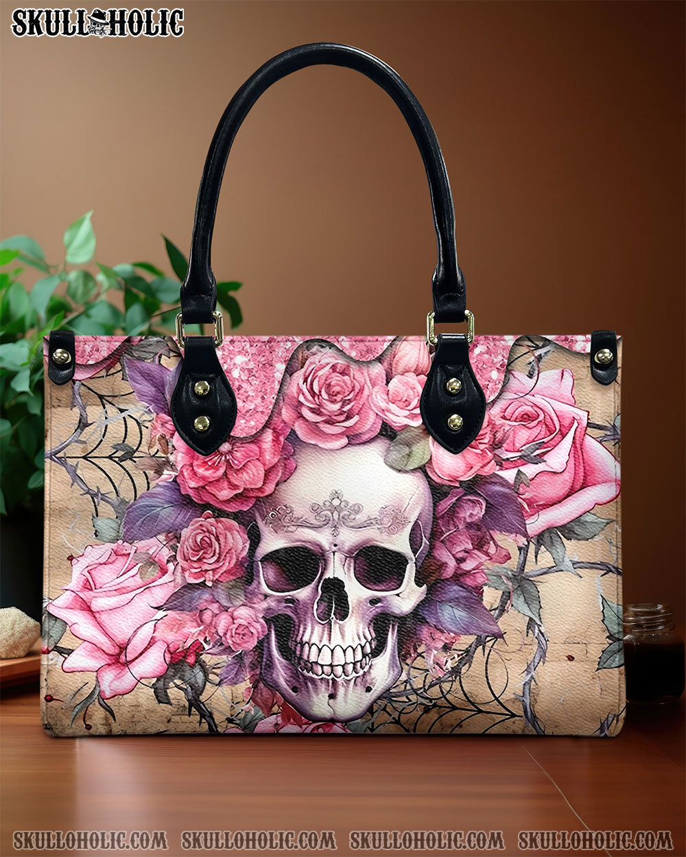 PINK ROSE SKULL LEATHER HANDBAG - YHHG1206244