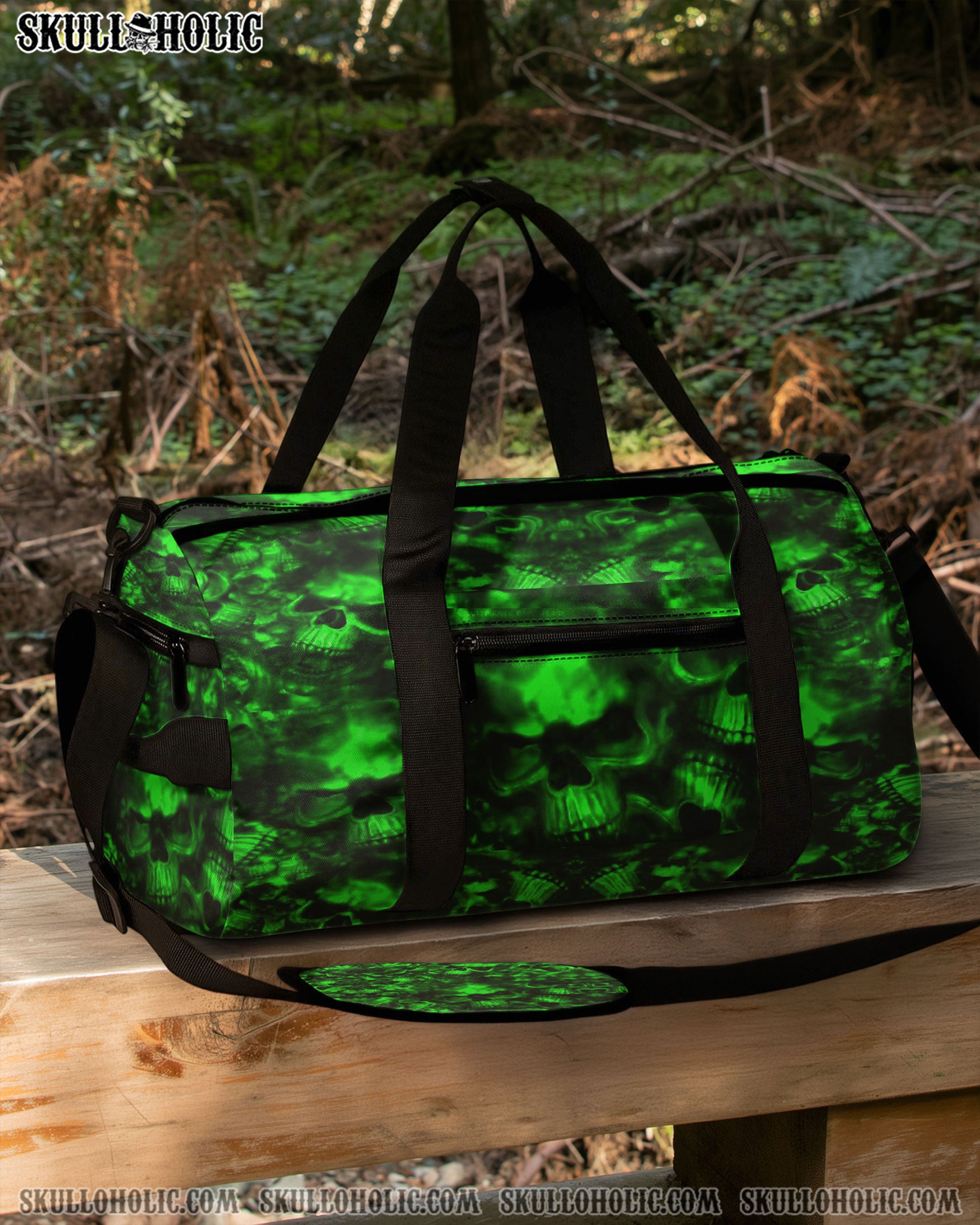 GREEN FIRE SKULL TRAVEL BAG - YHHN1208254