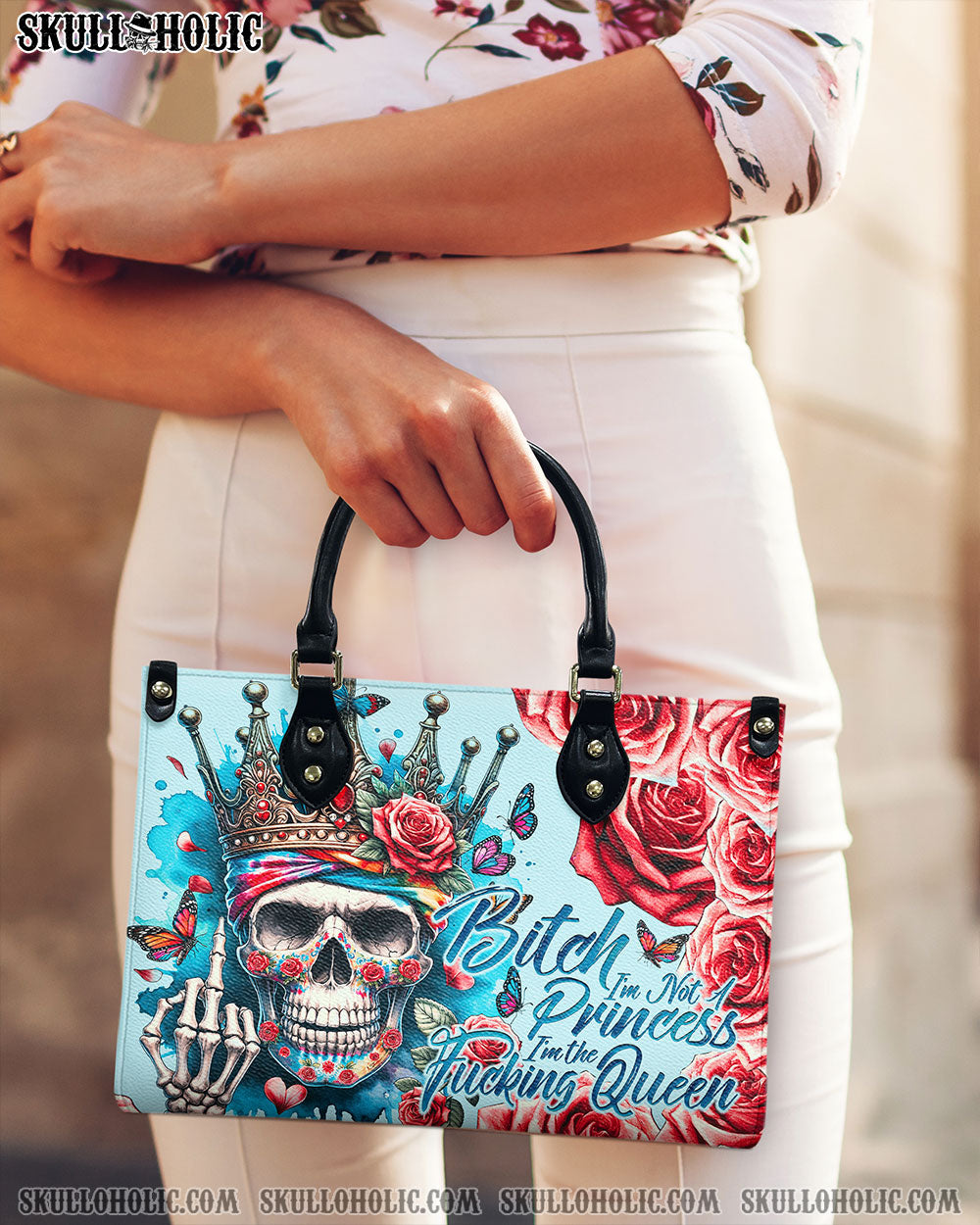 I'M NOT A PRINCESS SKULL LEATHER HANDBAG - TY0204242