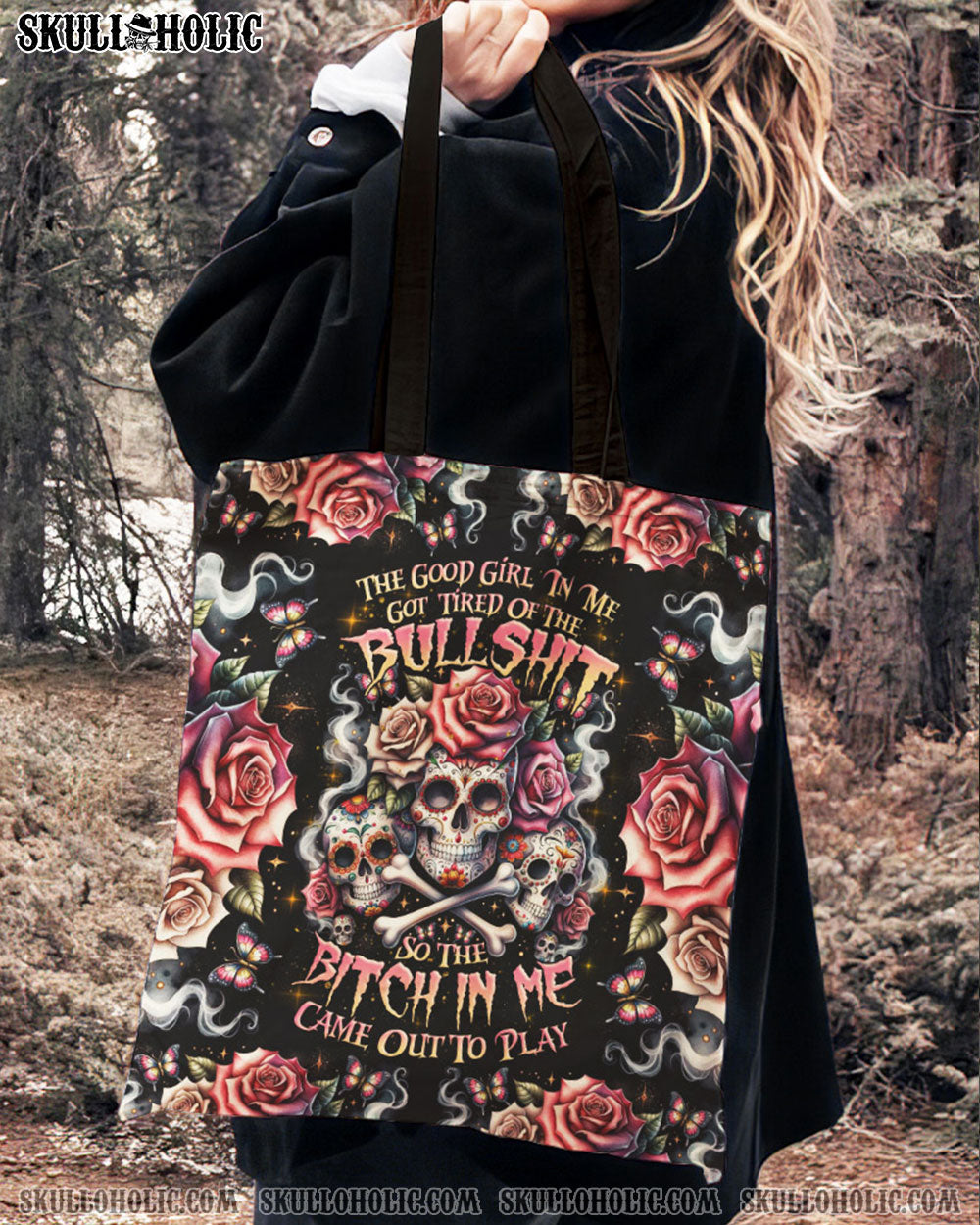 THE GOOD GIRL IN ME BONES SUGAR SKULL TOTE BAG - TLNZ2201247